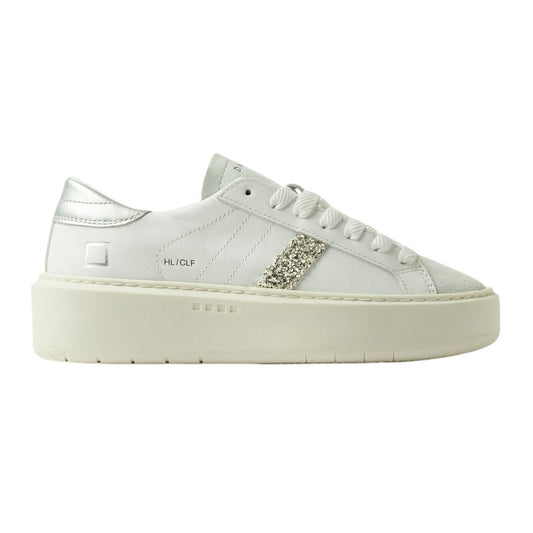 DATE Hill Low Platform Calf White Silver HP CA WS sneaker donna in pelle bianca 