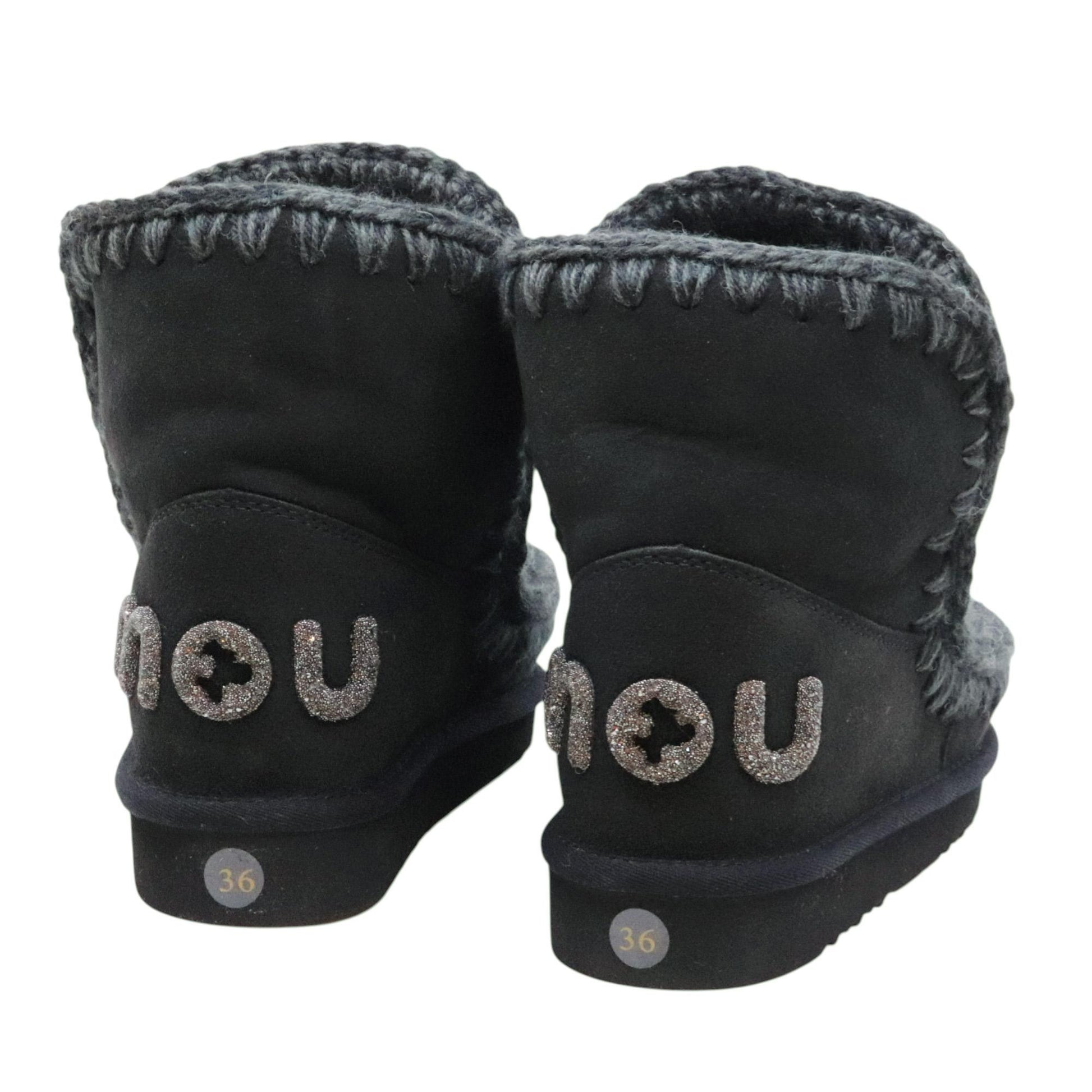 Mou Eskimo 18 glitter logo stivaletto donna in montone nero 