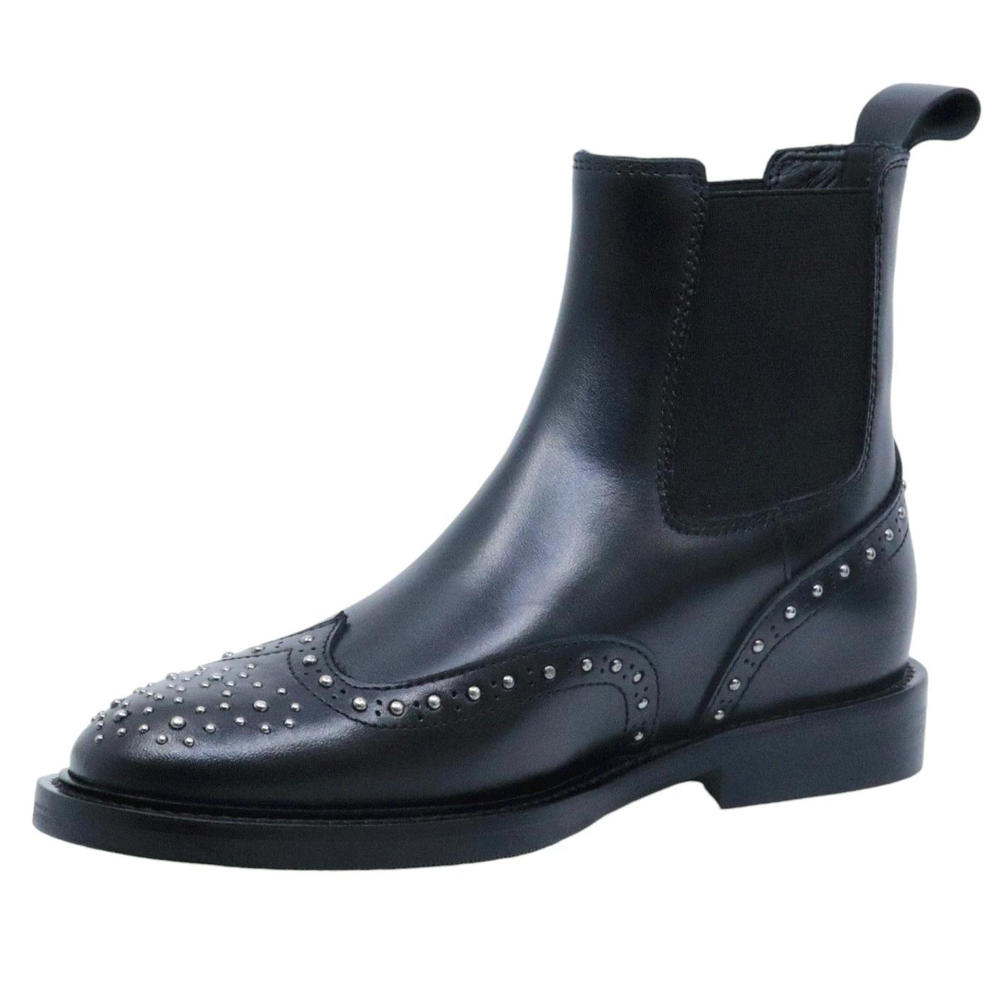 Chelsea Boot donna Anna F 9892 in pelle nera con borchiette 