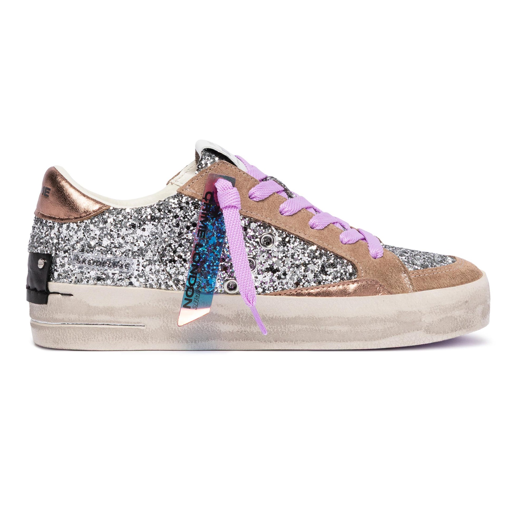 Crime London 25115 SK8 Deluxe sneaker donna in glitter argento 