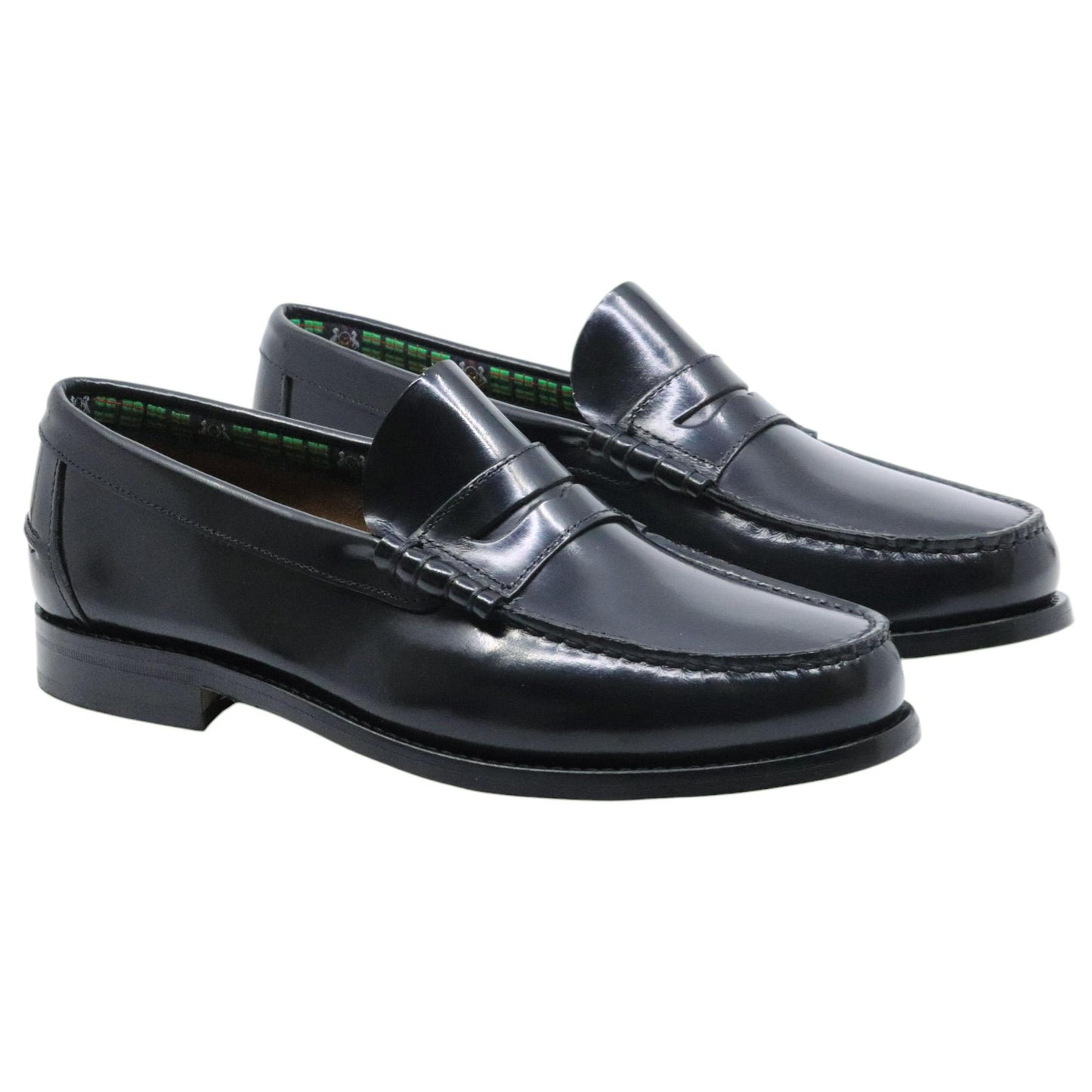 Saxone of Scotland Coll 30 mocassino uomo in pelle Black Shiny fondo cuoio 