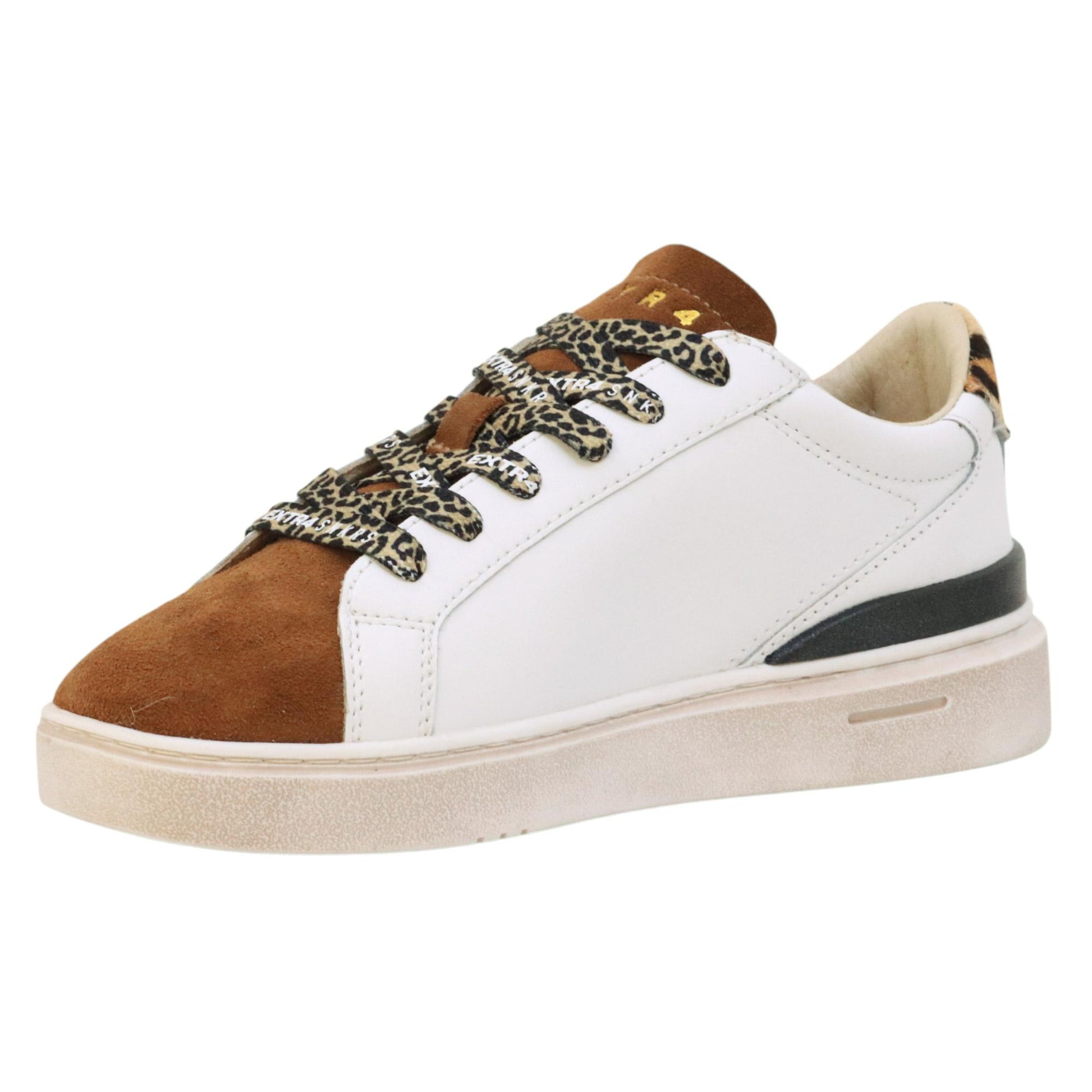 Extr4 Club Tennis sneaker donna in pelle bianca e camoscio cognac 8707144SCAMCOGNAC EXTR4