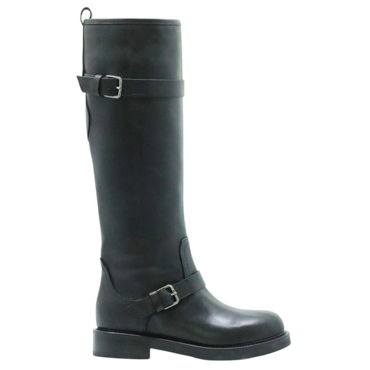 The Seller MW558 stivale donna in pelle nera con doppia fibbia 