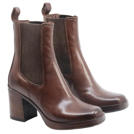 Chelsea con tacco Mjus P96225 da donna in pelle marrone 