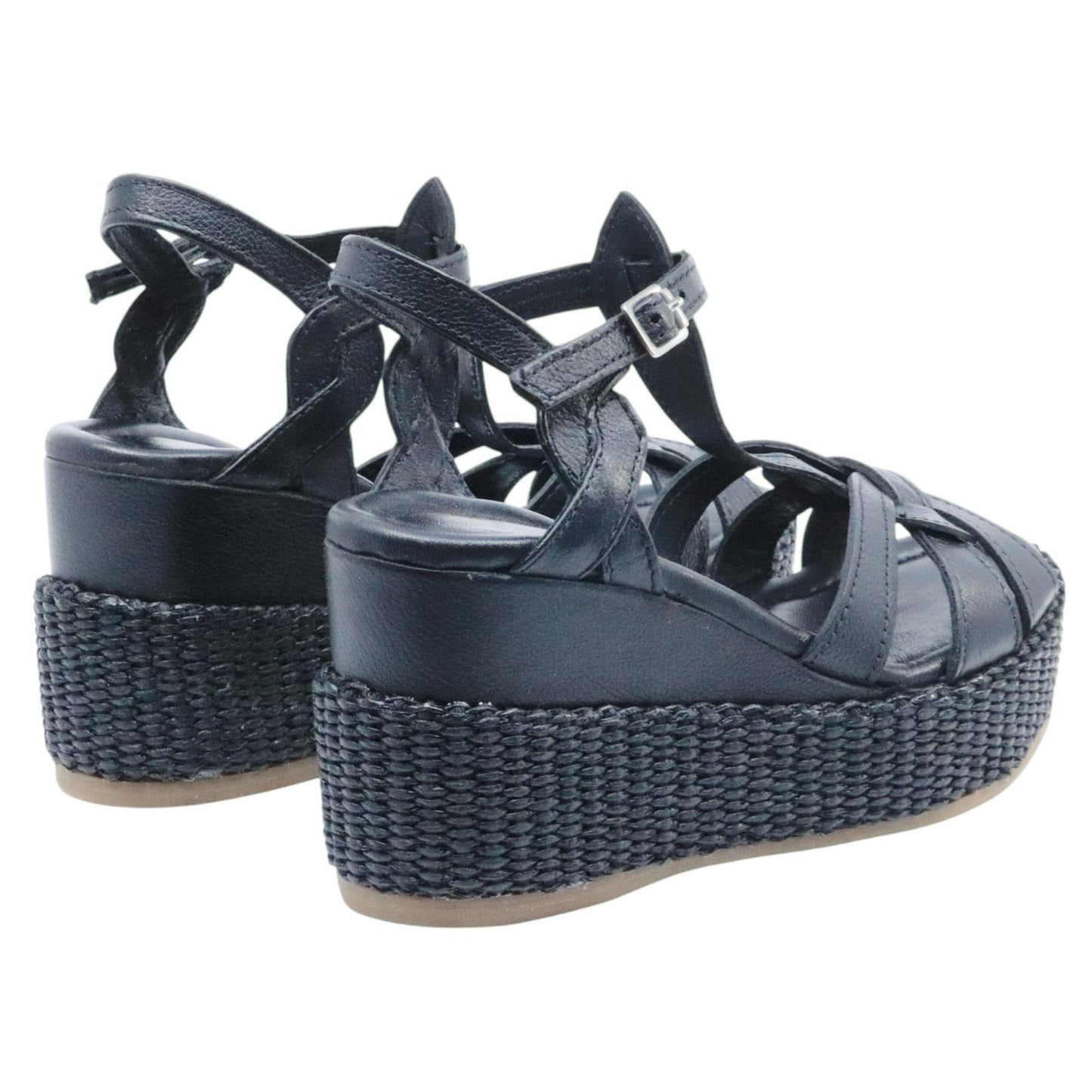 Sandalo zeppa Mjus L77002 in pelle nera 