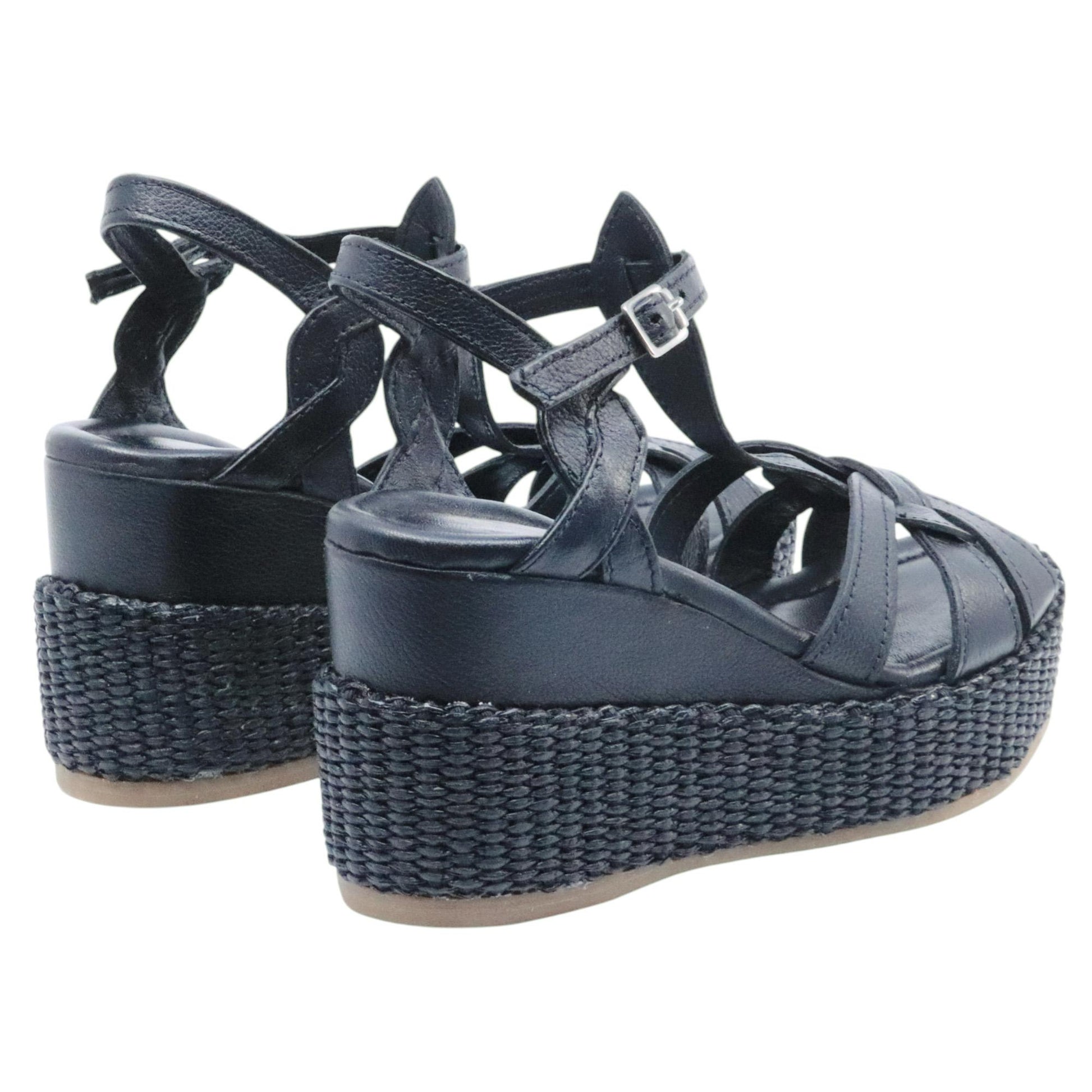 Sandalo zeppa Mjus L77002 in pelle nera 