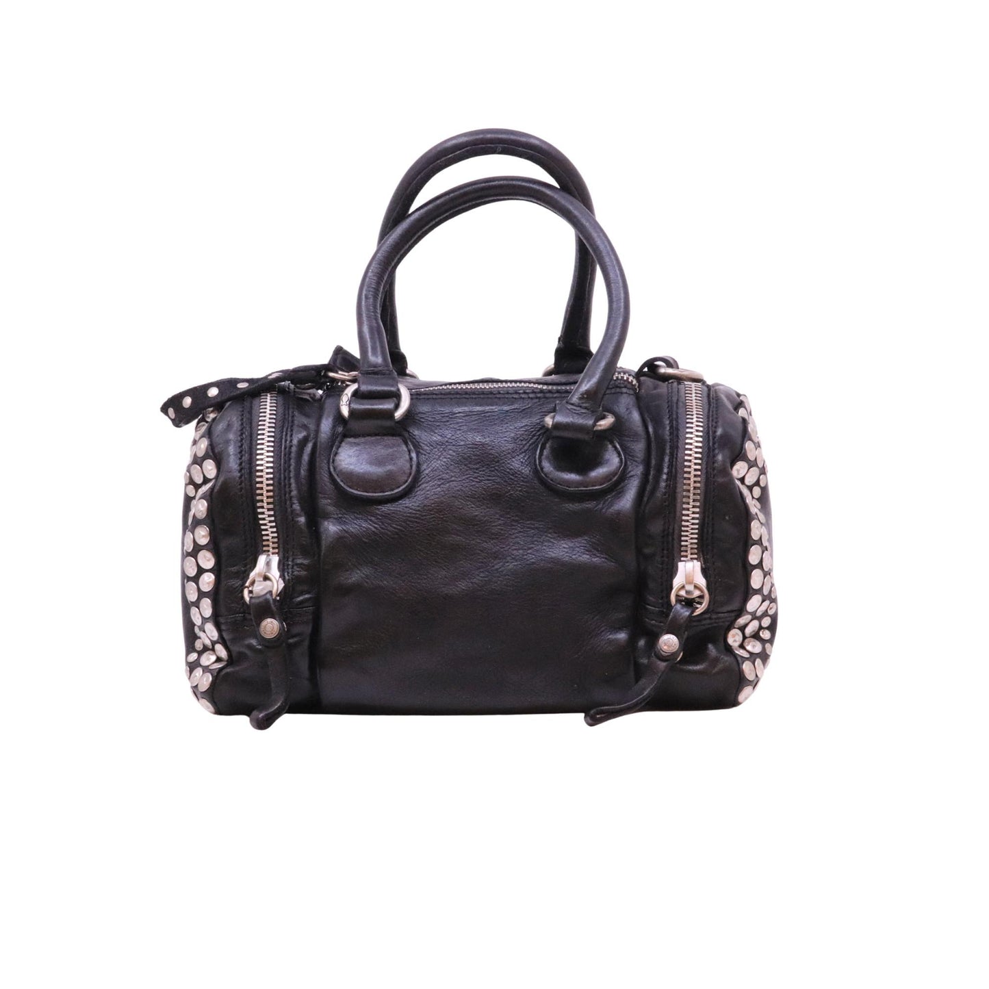 Campomaggi Britney C002780ND borsa bauletto in pelle nera con borchie 