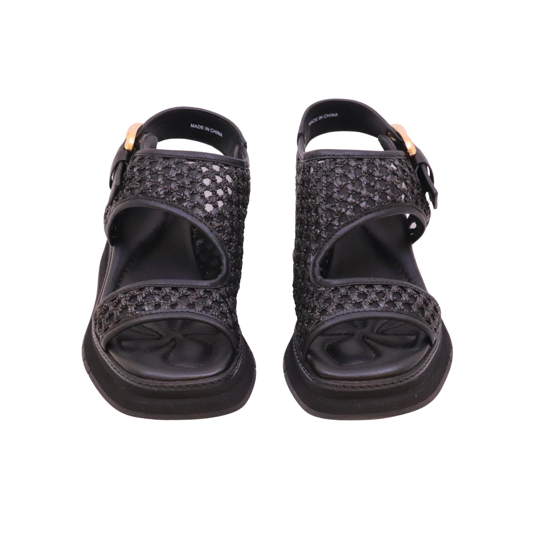 Gio+ Dafne 08C sandalo donna con zeppa in pelle e tessuto retato nero 