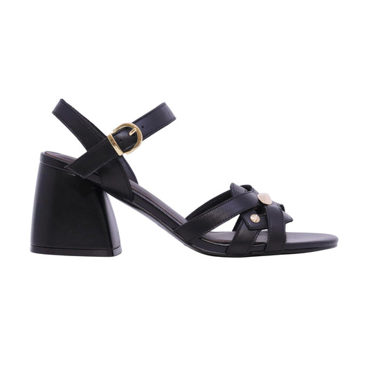 Jeannot AJ623A sandalo con tacco donna in pelle nappa nera con cinturino 