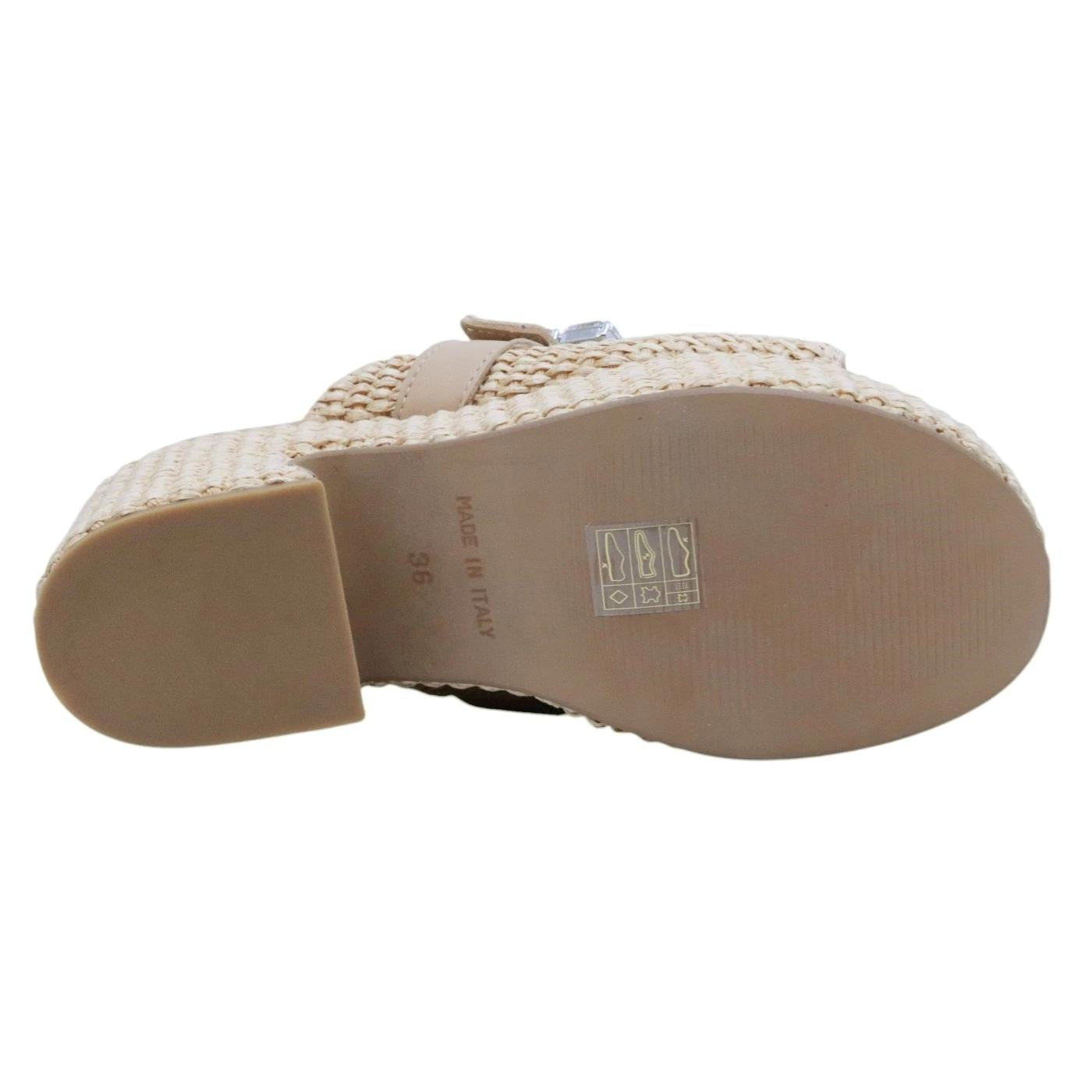 Verderosamarino 3987 sandalo con tacco in pelle beige e corda con accessorio 