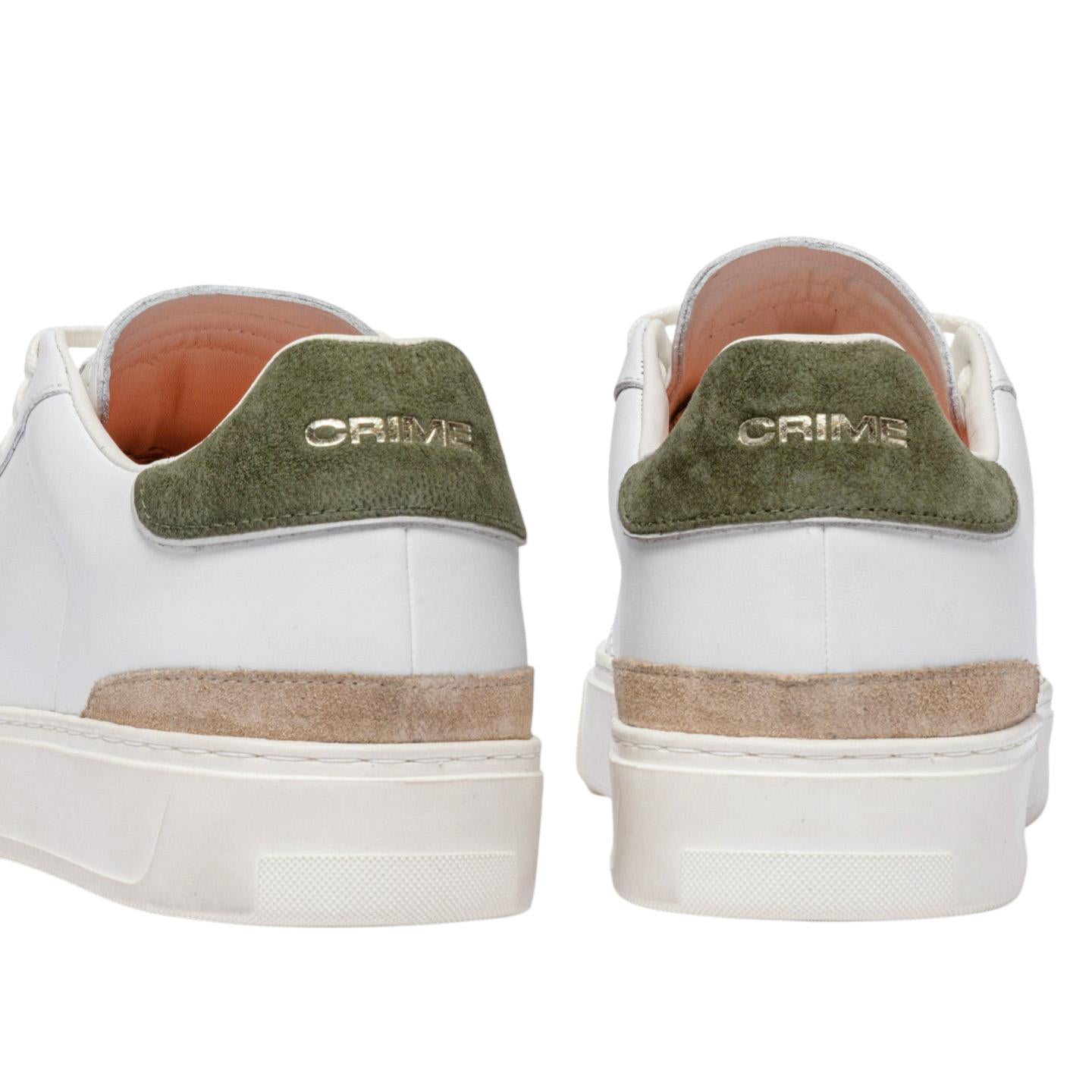 Sneaker uomo Crime London Blade 14702 in pelle bianca con talloncino in camoscio verde 