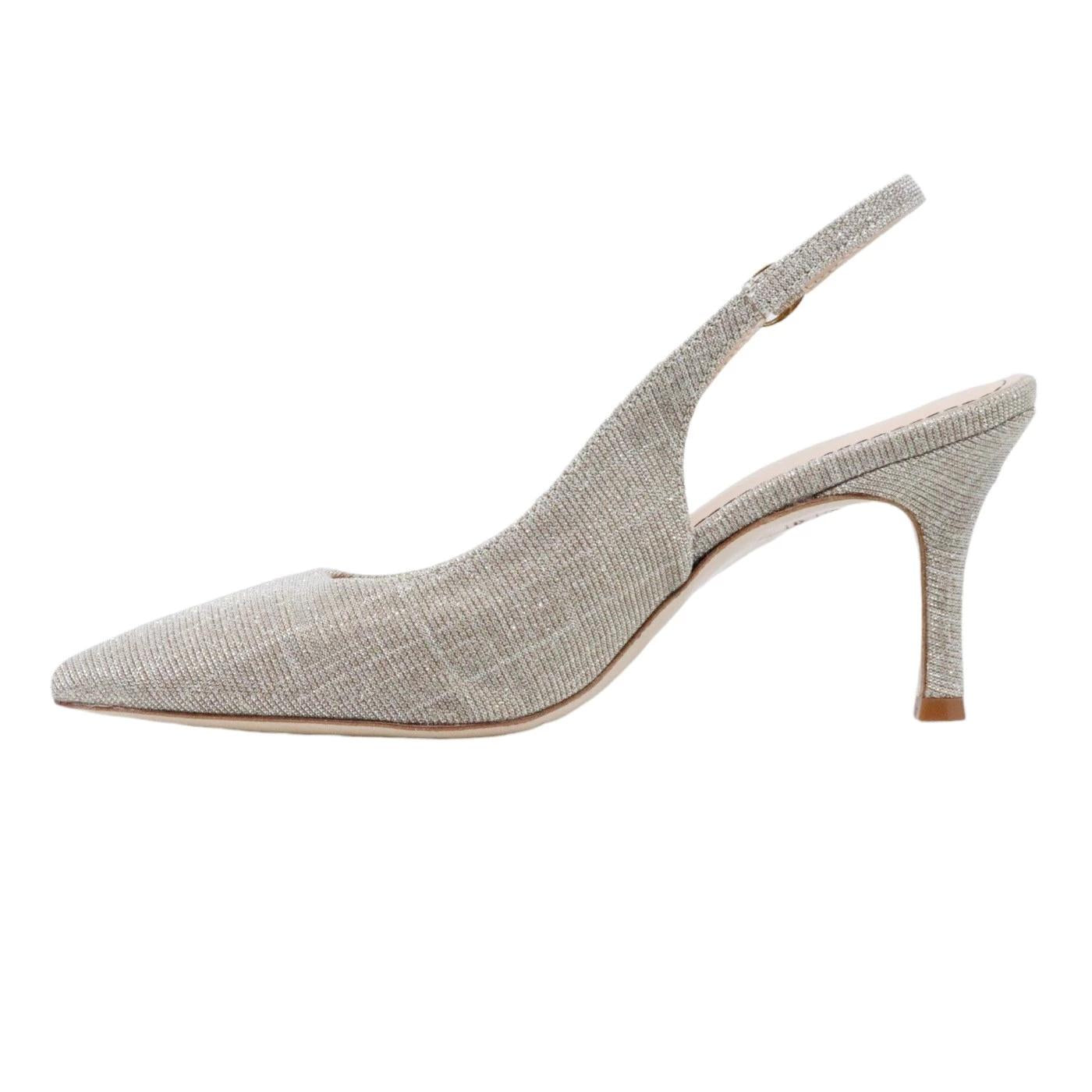 Slingback donna Le Briella Z827 in elegante pelle e tessuto di color platino 