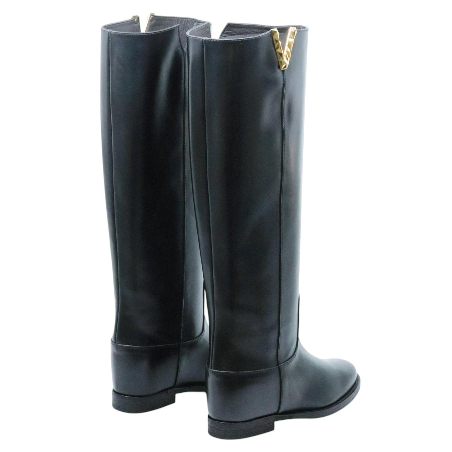 Via Roma 15 4055 Santa Monica stivale donna in pelle nera con V dorata 