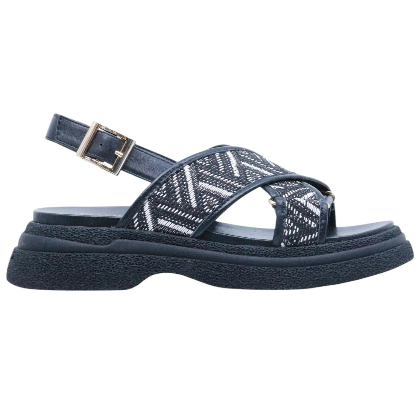 Sandalo donna Tosca Blu Venus in pelle nera e tessuto 