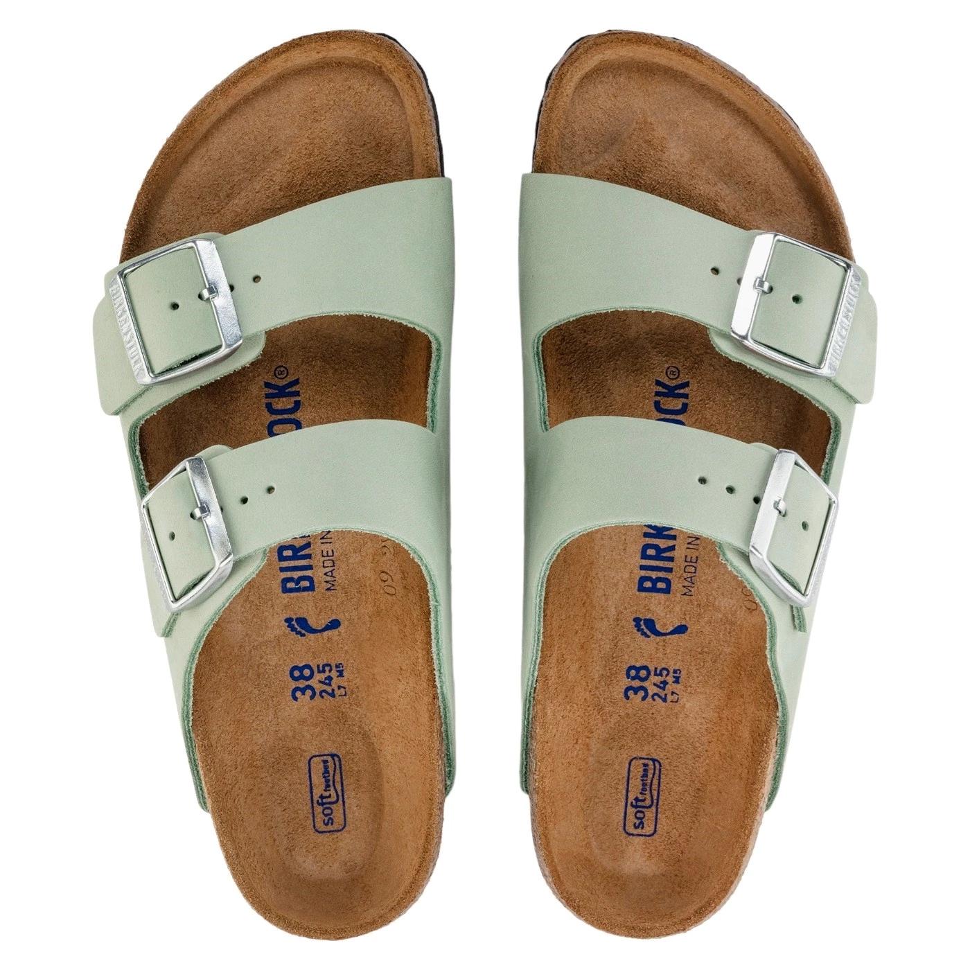 Birkenstock Arizona SFB Matcha Nubuck Leather sandalo verde chiaro Narrow Fit 