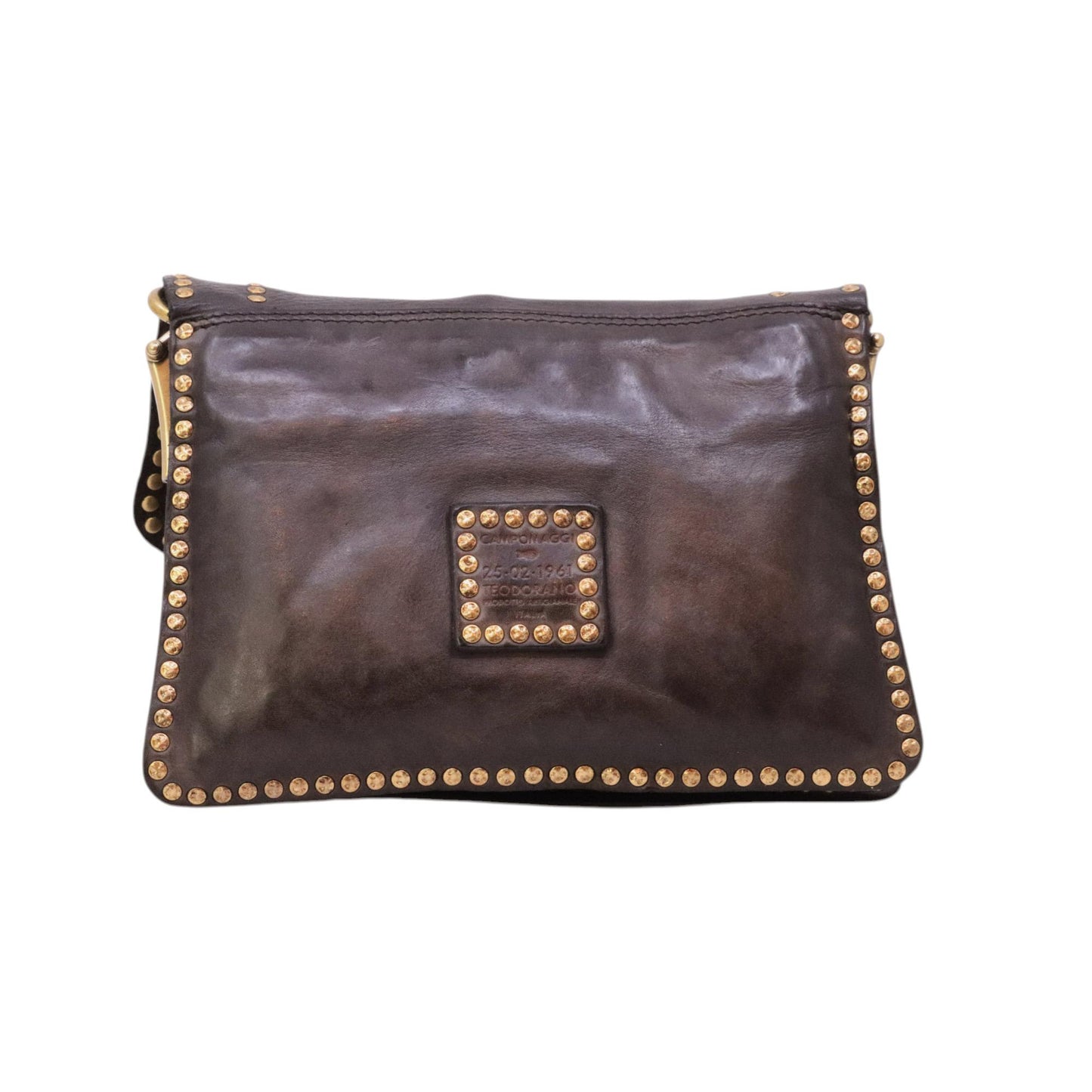 Campomaggi C016500 borsa a tracolla donna in grigia con sfumature marrone e borchiata 