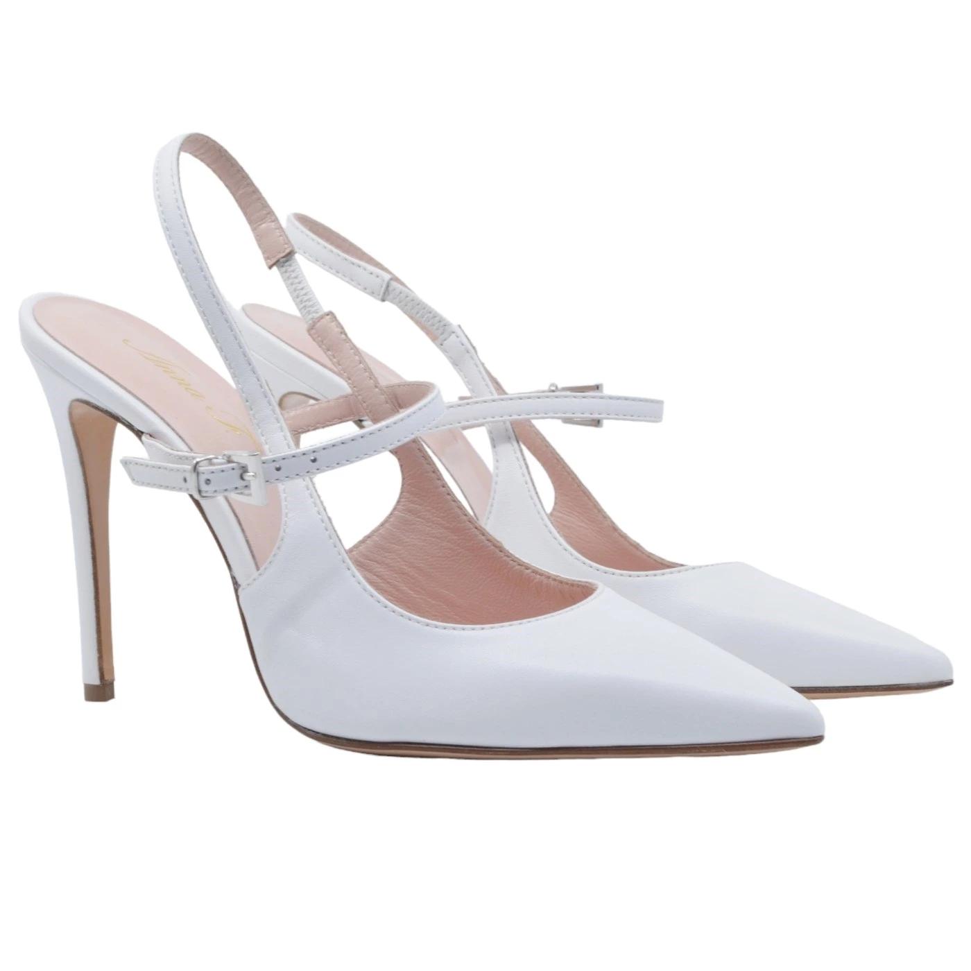 Anna F 1395 slingback donna in pelle bianca elegante da cerimonia con tacco alto 