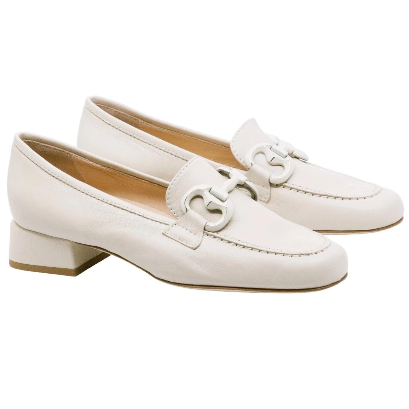 Mocassino donna Le Briella Z843 in pelle beige e morsetto 