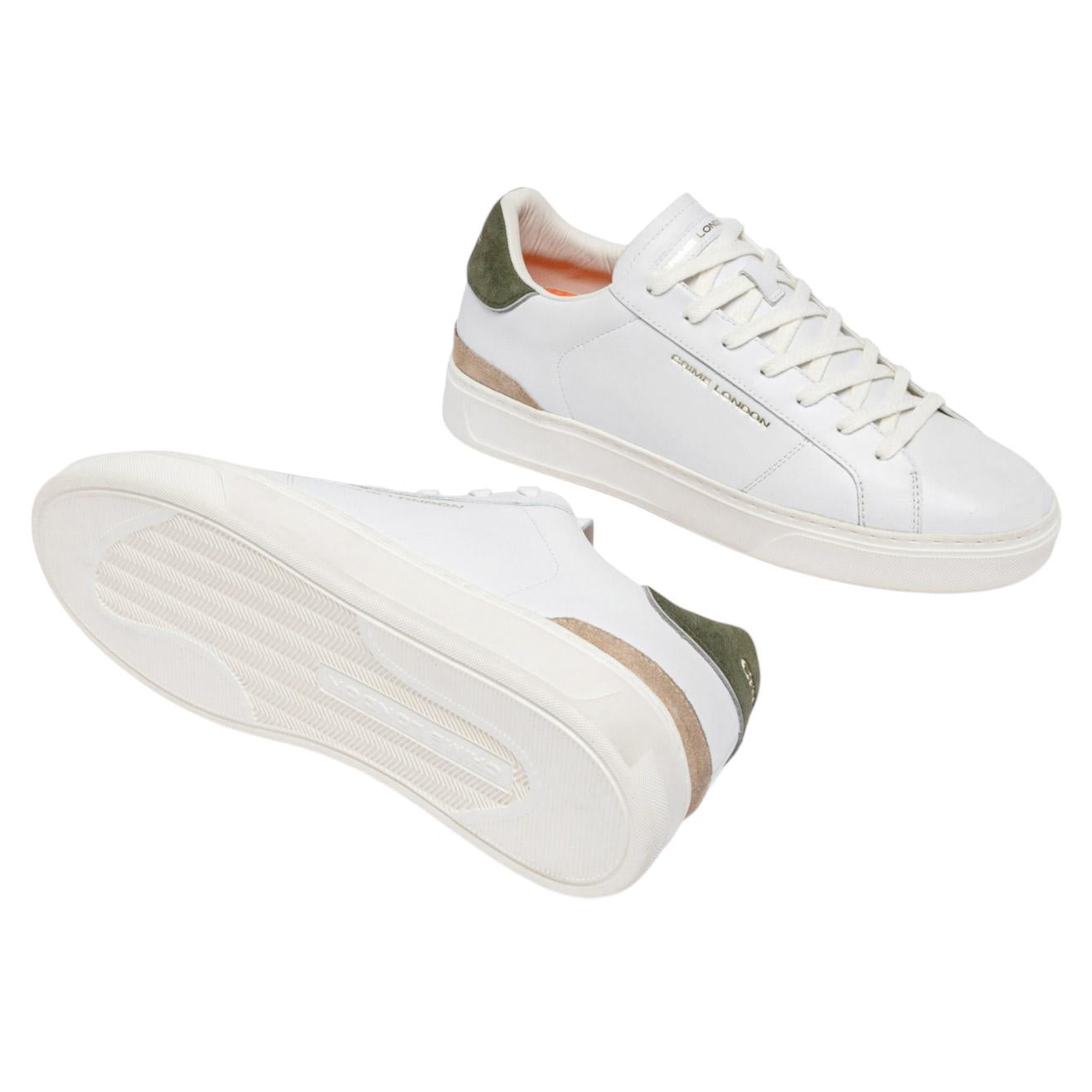 Sneaker uomo Crime London Blade 14702 in pelle bianca con talloncino in camoscio verde 