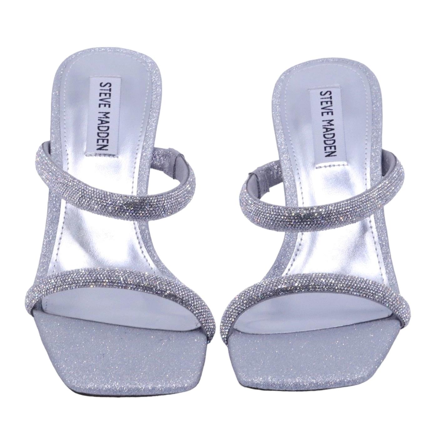 Sandalo con tacco Steve Madden Emporium in similpelle color argento con strass 