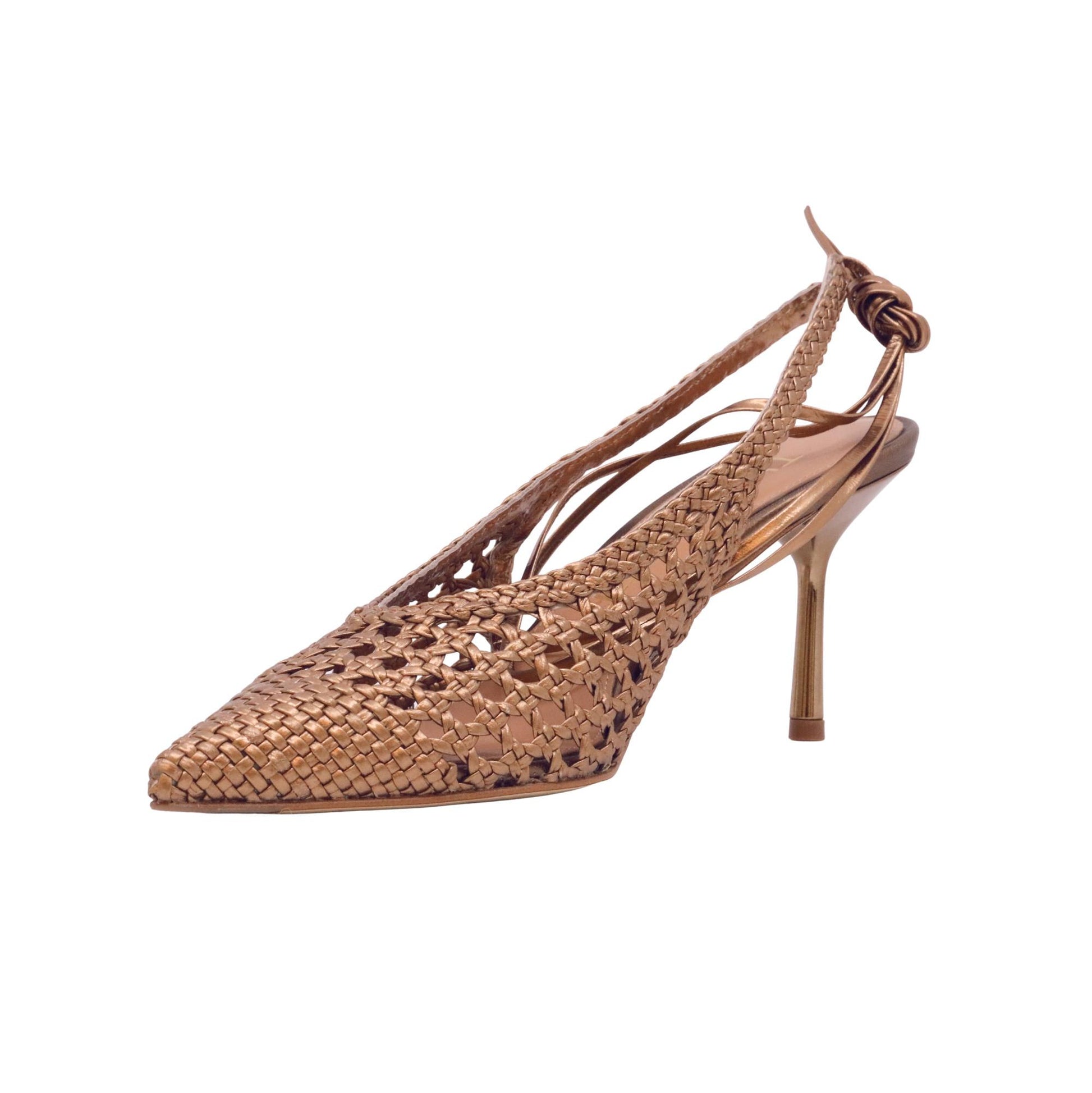 The Seller SE3030 slingback donna in pelle intrecciata bronzo con lacci alla caviglia 
