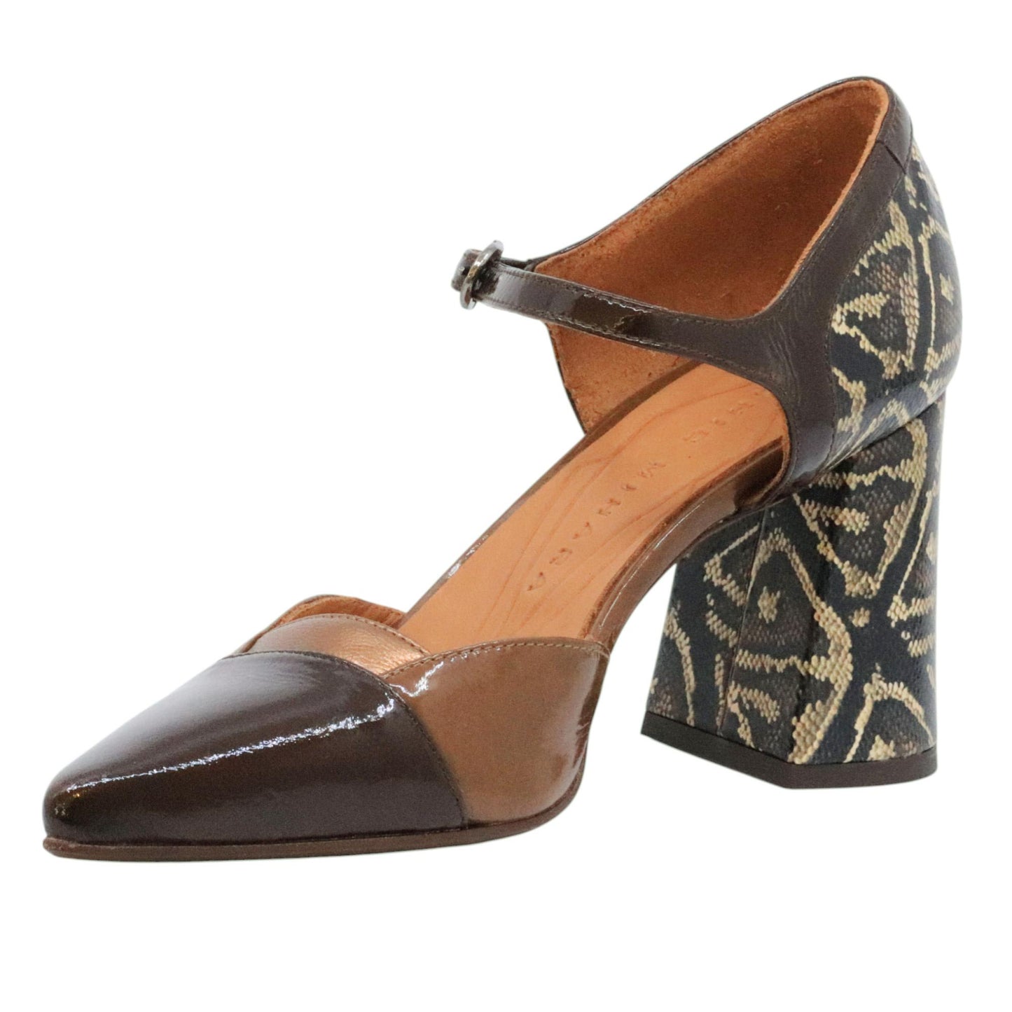 Decolletè Chie Mihara Luer in pelle lucida nera e marrone 