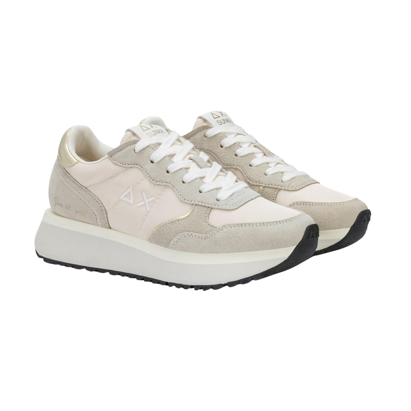 Sun68 Big Ally Gold Z36209-31 sneaker donna in camoscio e nylon bianco panna 