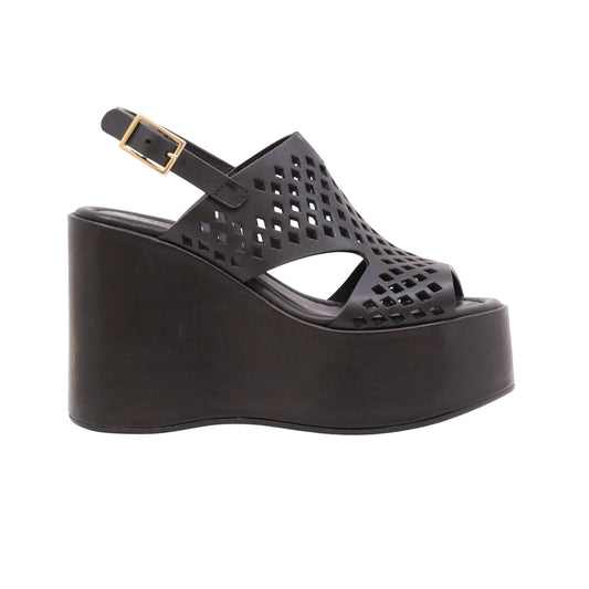 Curiosité 2969 Maverik sandalo donna con zeppa in pelle traforata nero 