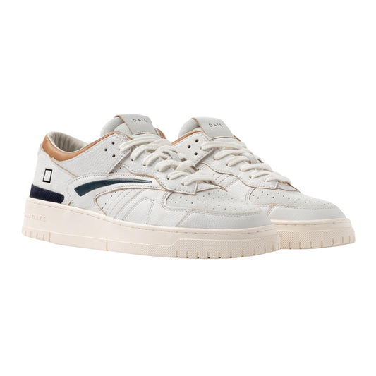 D.A.T.E. Torneo Colored TO-CO-WL sneaker uomo in pelle bianca con dettagli blu e cuoio 