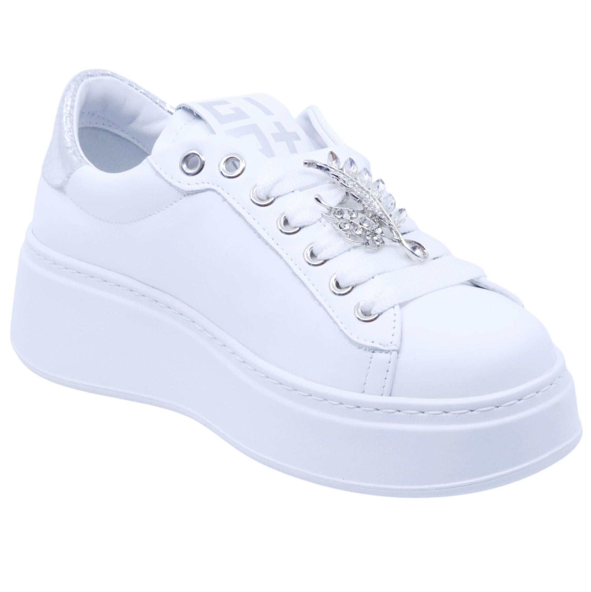 Sneaker donna Gio+ PIA266A in pelle bianca PIA266A-COMBRANDYWHITE/SILVER GIO+