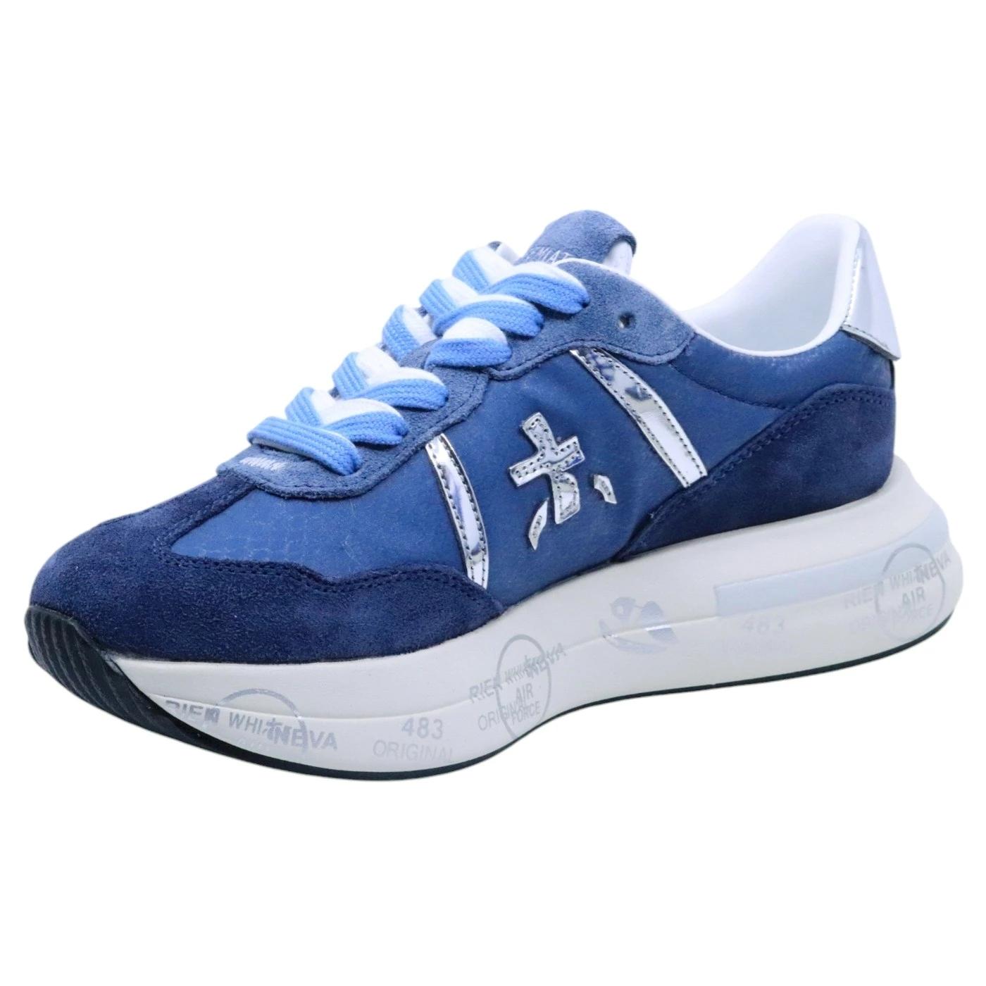 Premiata Cassie 7388 sneaker donna in tessuto blu e dettagli in camoscio 