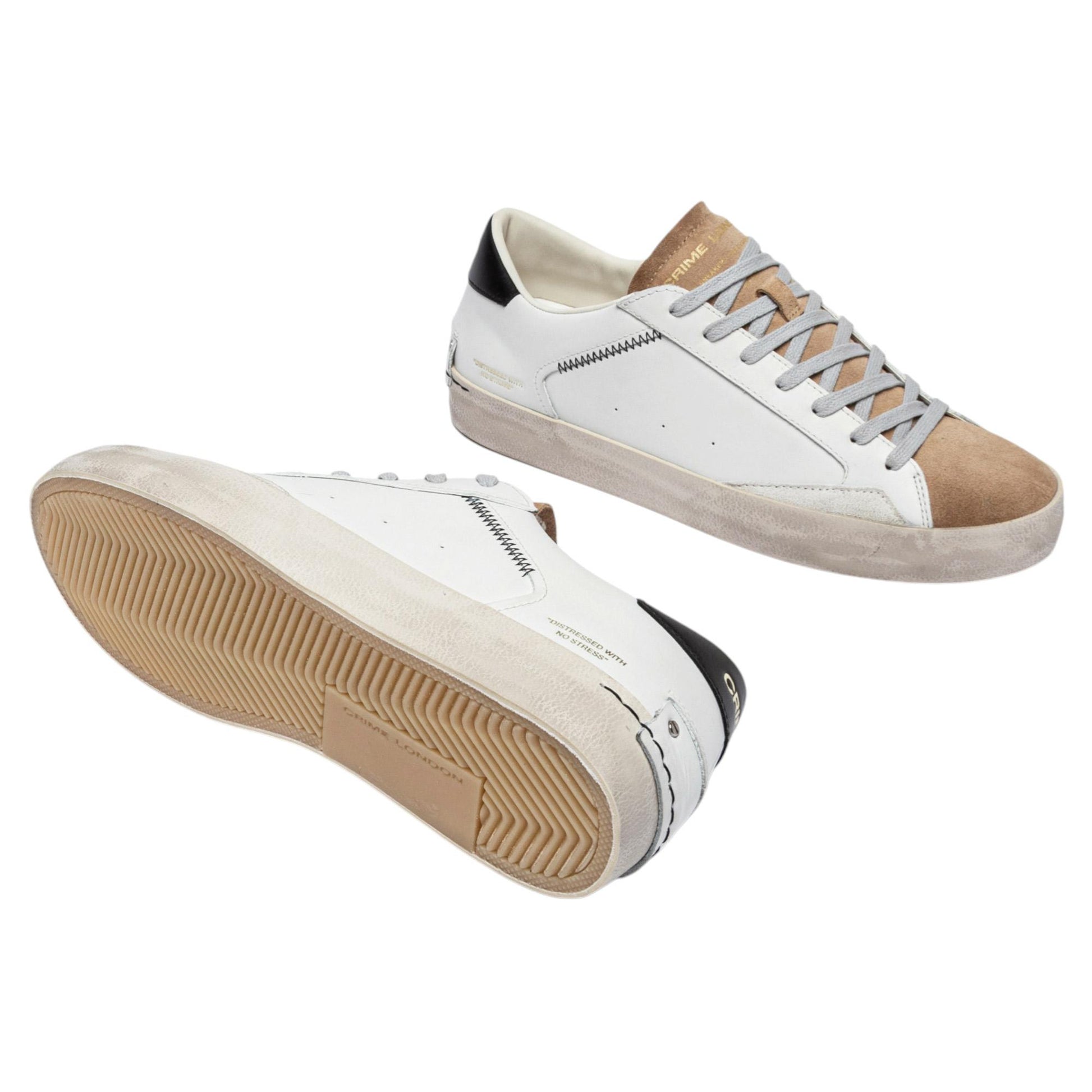 Sneaker uomo Crime London 14009 Distressed in pelle bianca e talloncino in pelle nera 