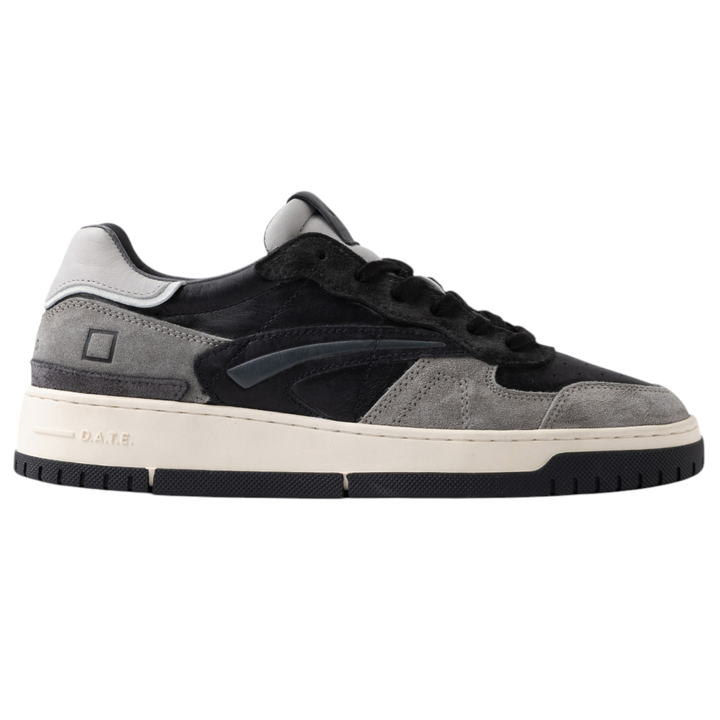 DATE Torneo Pure Vintage TP VC BK sneaker uomo in pelle nera e camoscio grigio 