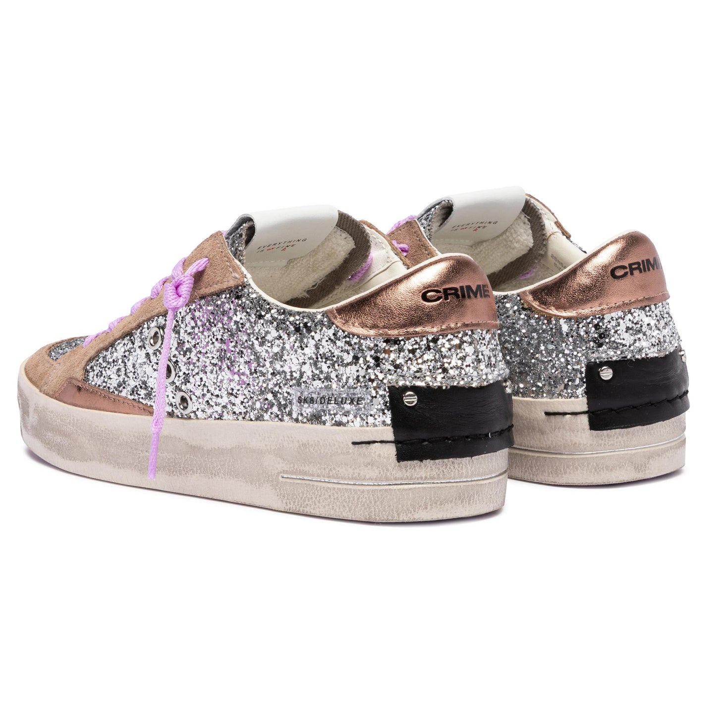 Crime London 25115 SK8 Deluxe sneaker donna in glitter argento 