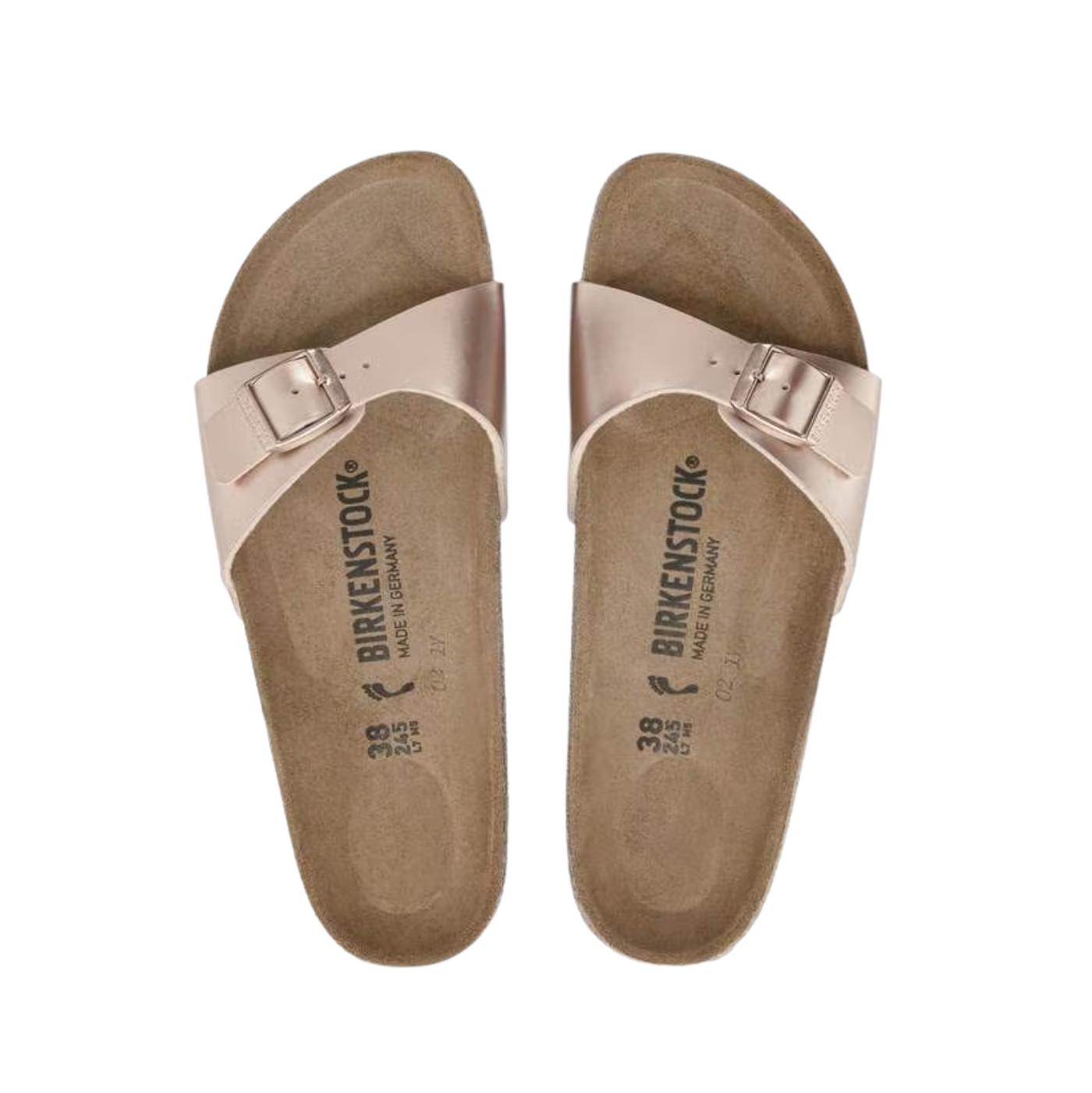 Birkenstock Madrid Birko-Flor Metallic Copper sandalo donna effetto metallizzato narrow fit 