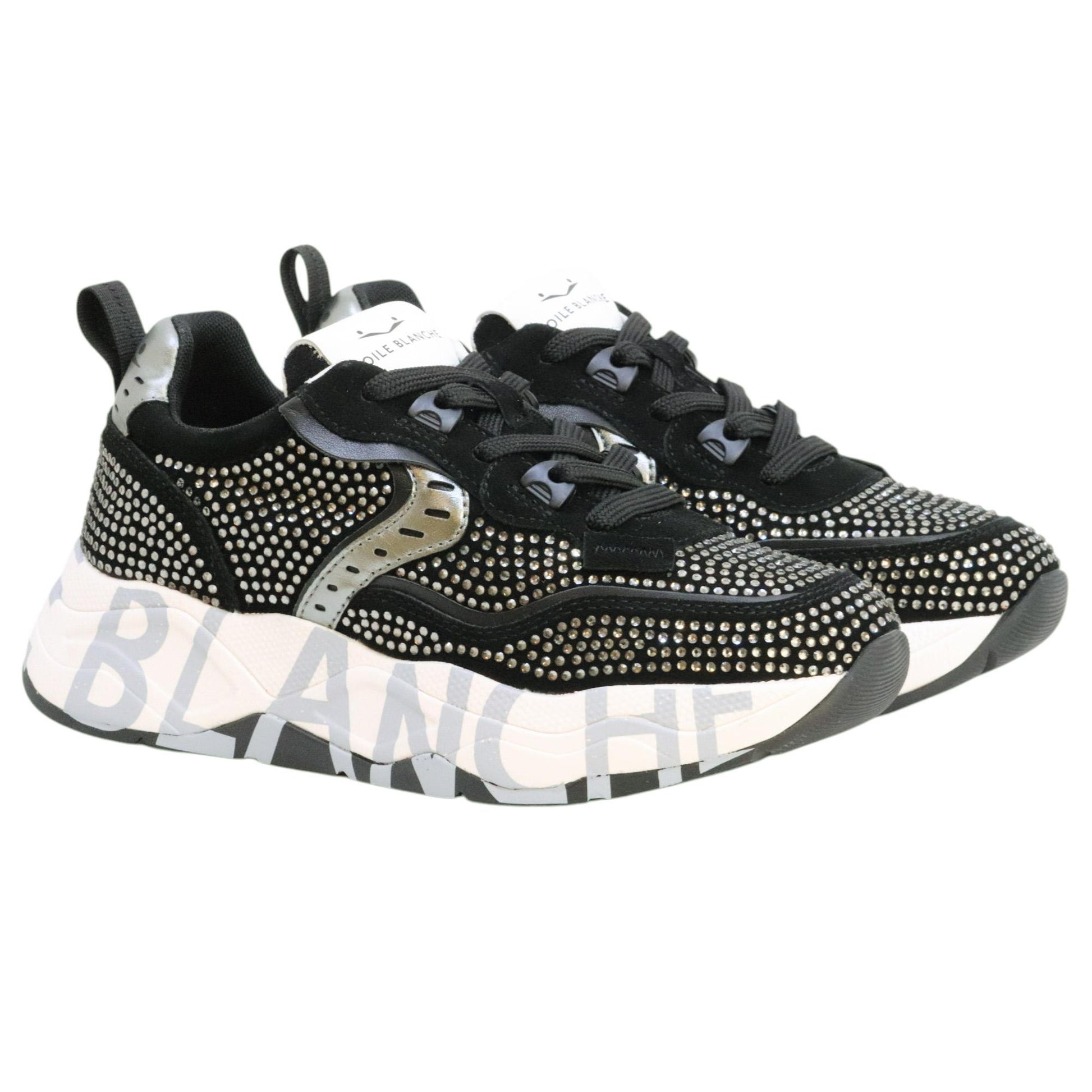 Voile Blanche CLUB105 sneaker donna in suede nero con strass 