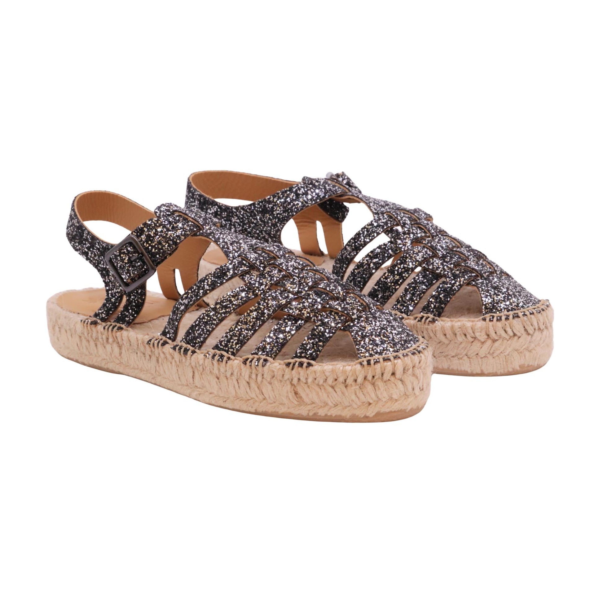 Lagoa Julia sandalo donna in glitter piombo con suola in corda Made in Spain 