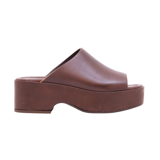 Curiosité 2960 Maverik sandalo donna con zeppa in pelle marrone castagna fascia larga 
