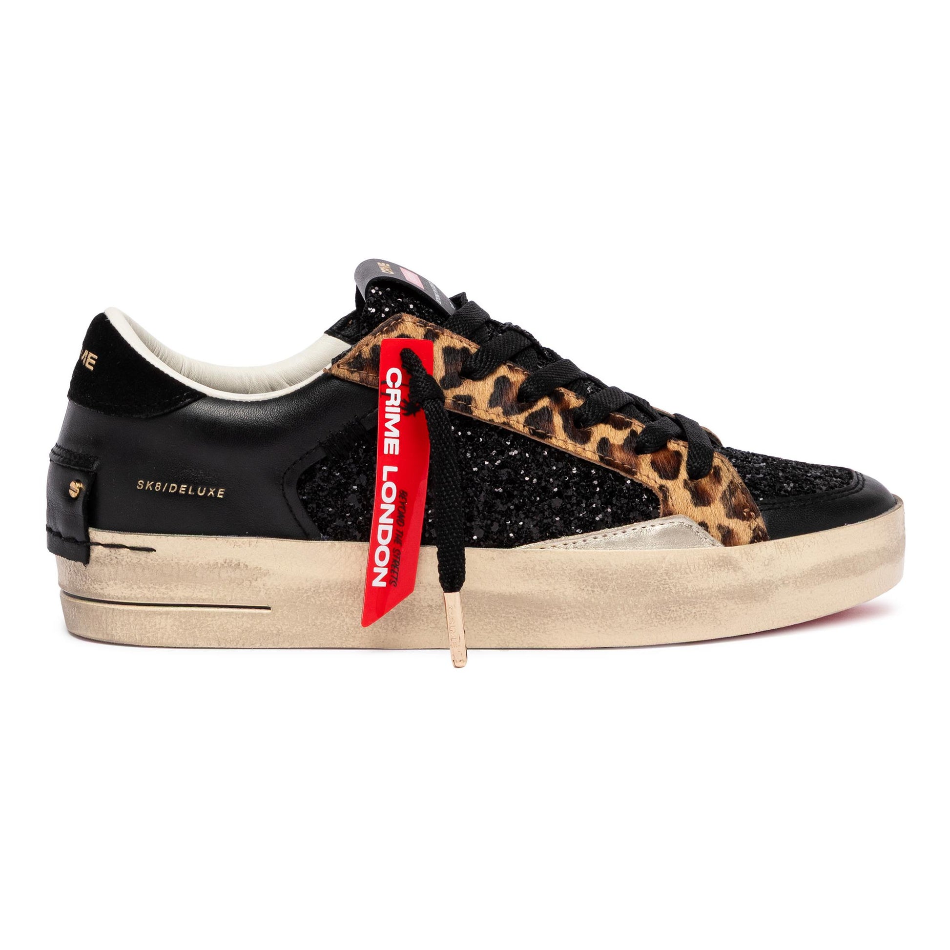 Crime London 25114 SK8 Deluxe sneaker donna in pelle nera e glitter 