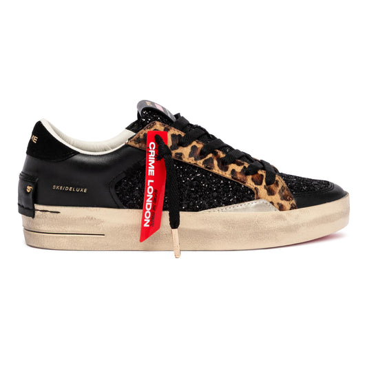 Crime London 25114 SK8 Deluxe sneaker donna in pelle nera e glitter 