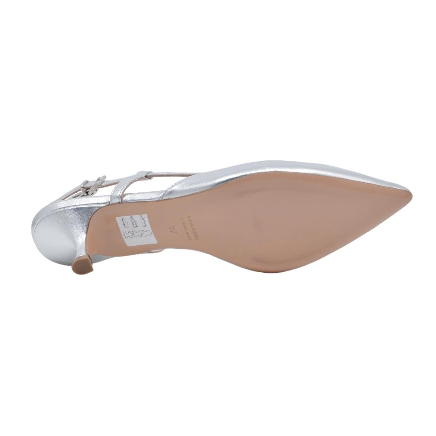 Slingback donna Anna F 1410 in pelle lamianta di colore argento 