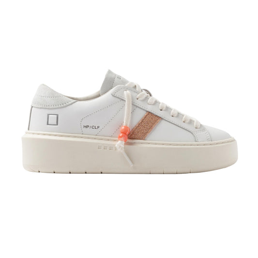 D.A.T.E. Hill Low Platform Calf HP-CA-CC sneaker donna in pelle bianca con dettaglio rame 