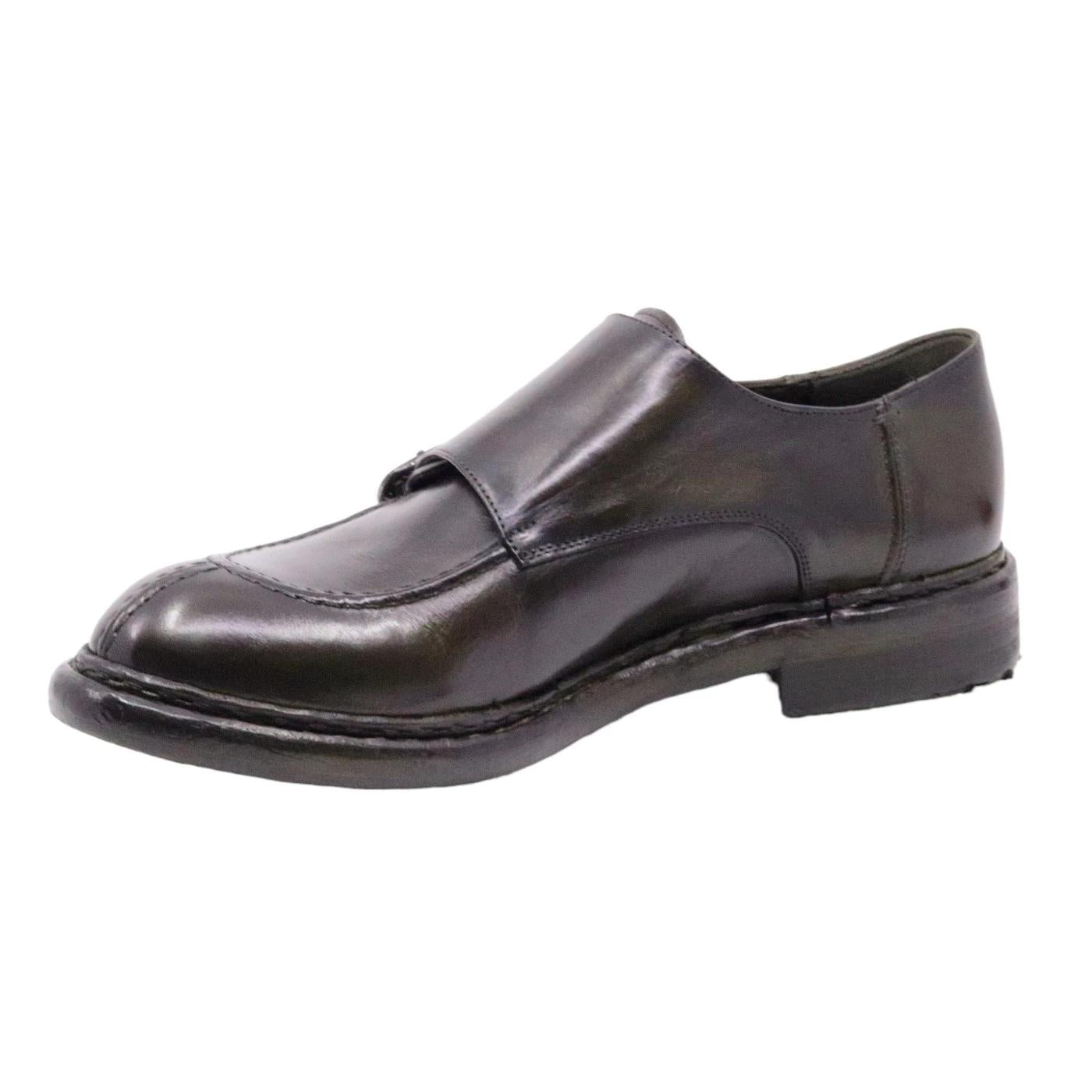 Crispiniano 6092 scarpa uomo con doppia fibbia in pelle testa di moro 