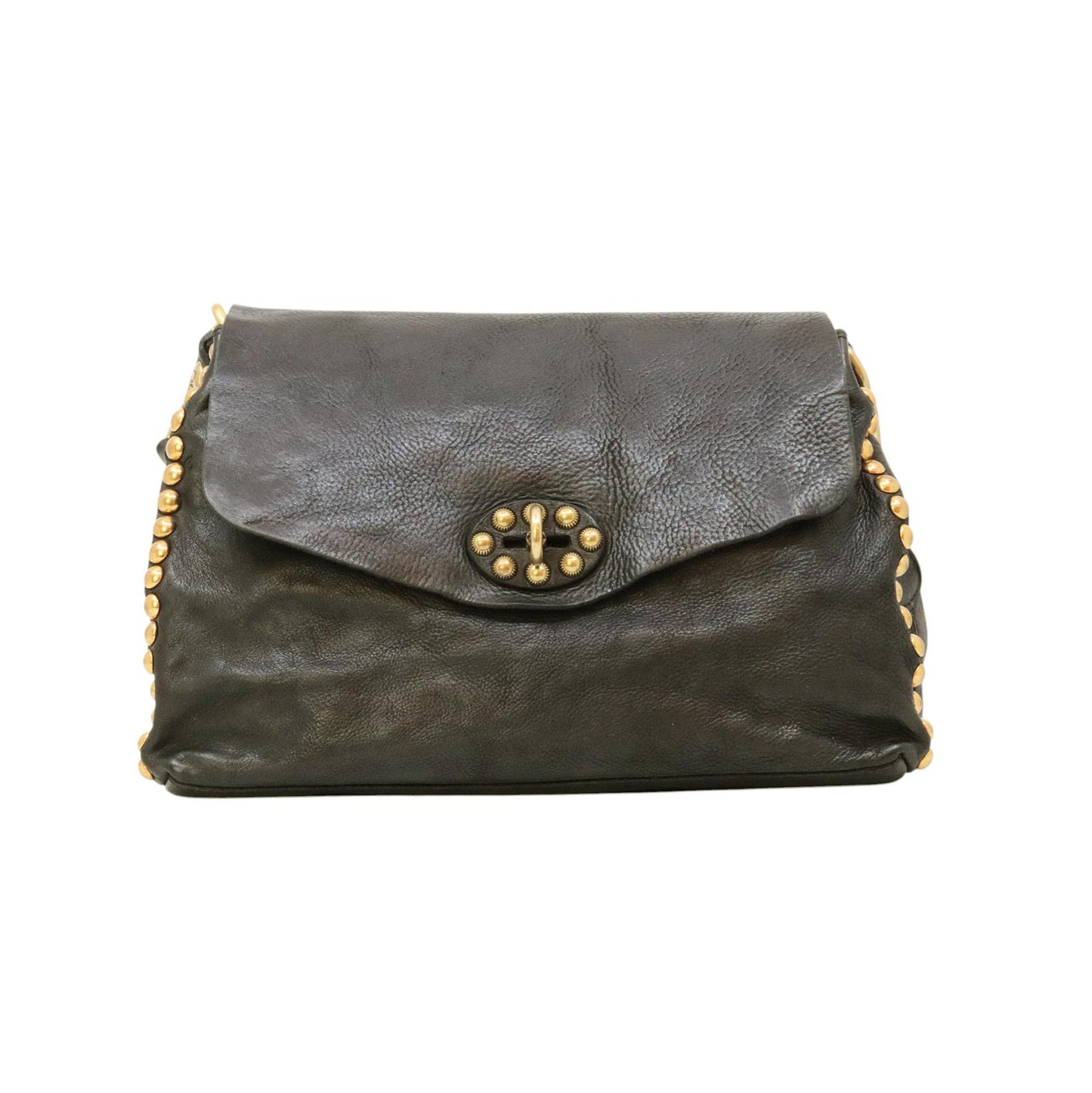 Campomaggi C042250 borsa tracolla donna in pelle grigia con sfumature marroni e borchie 