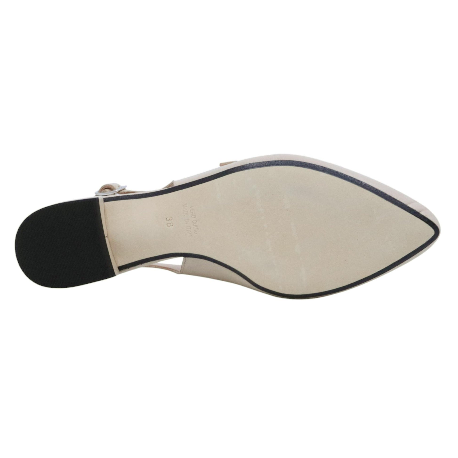 Jaffè 601 T slingback donna in pelle nappa avorio con cinturino e suola in cuoio 
