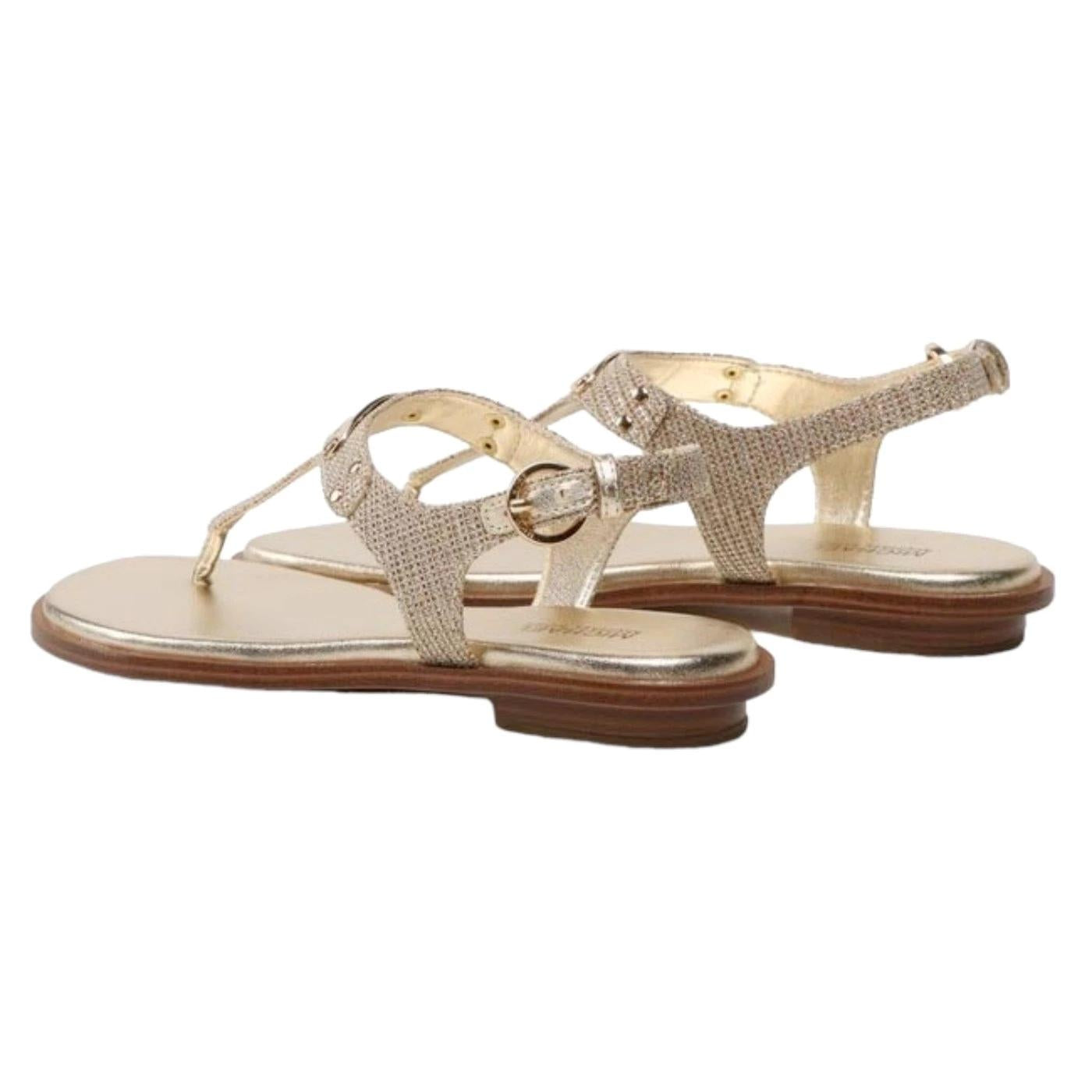 Michael Kors Plate Thong sandalo da donna in pelle e tessuto di colore oro 