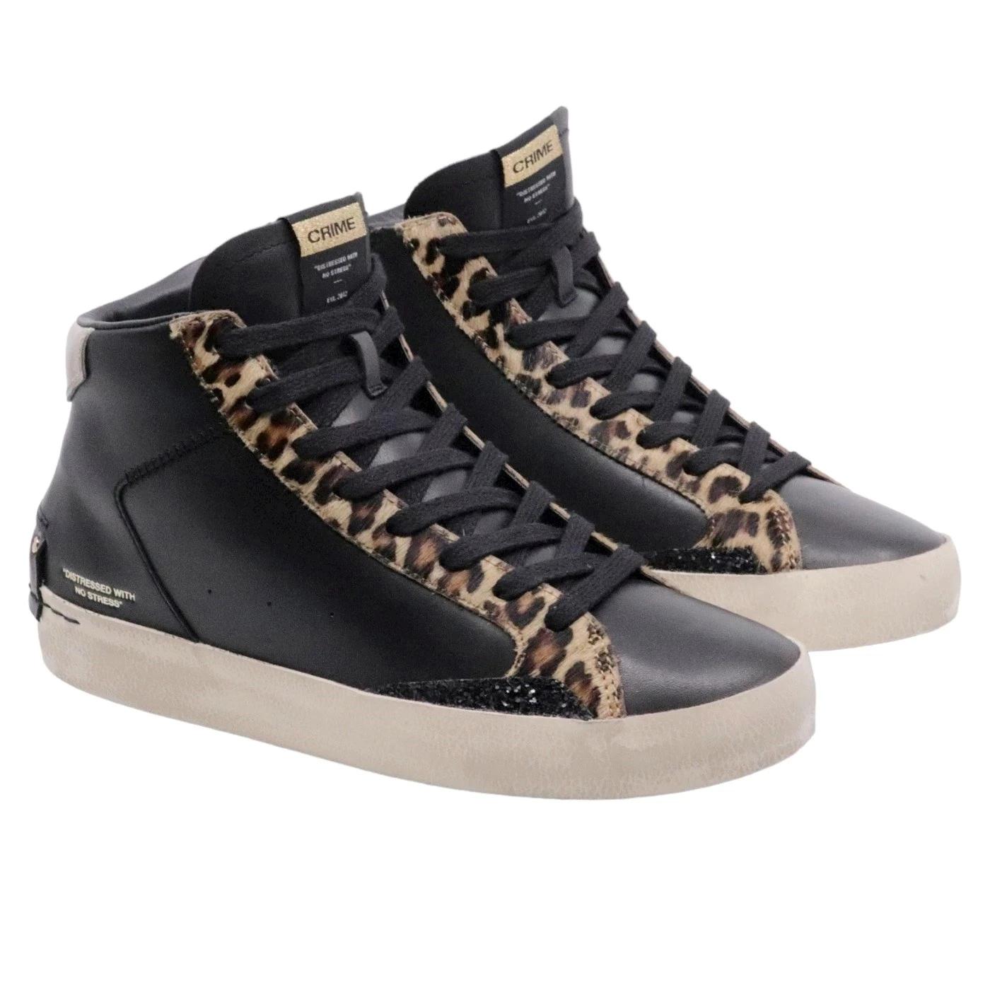 Crime London Distressed High 28052 in pelle nera 