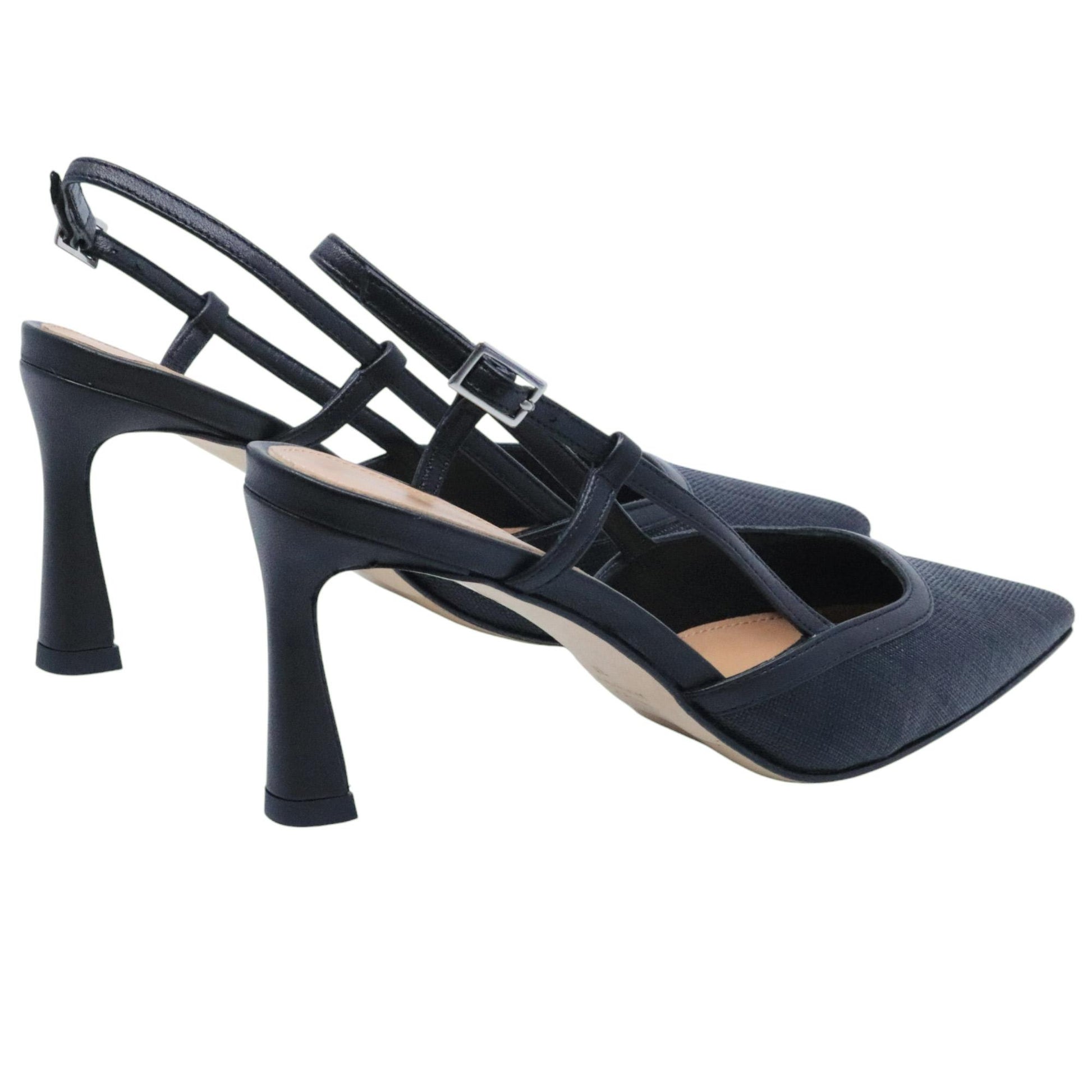 Slingback donna Chantal 2519 in pelle e raffia nera 
