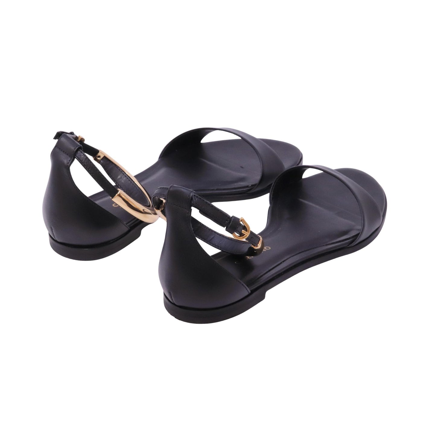 Carrano 699039 sandalo basso donna in pelle nera con accessorio oro 