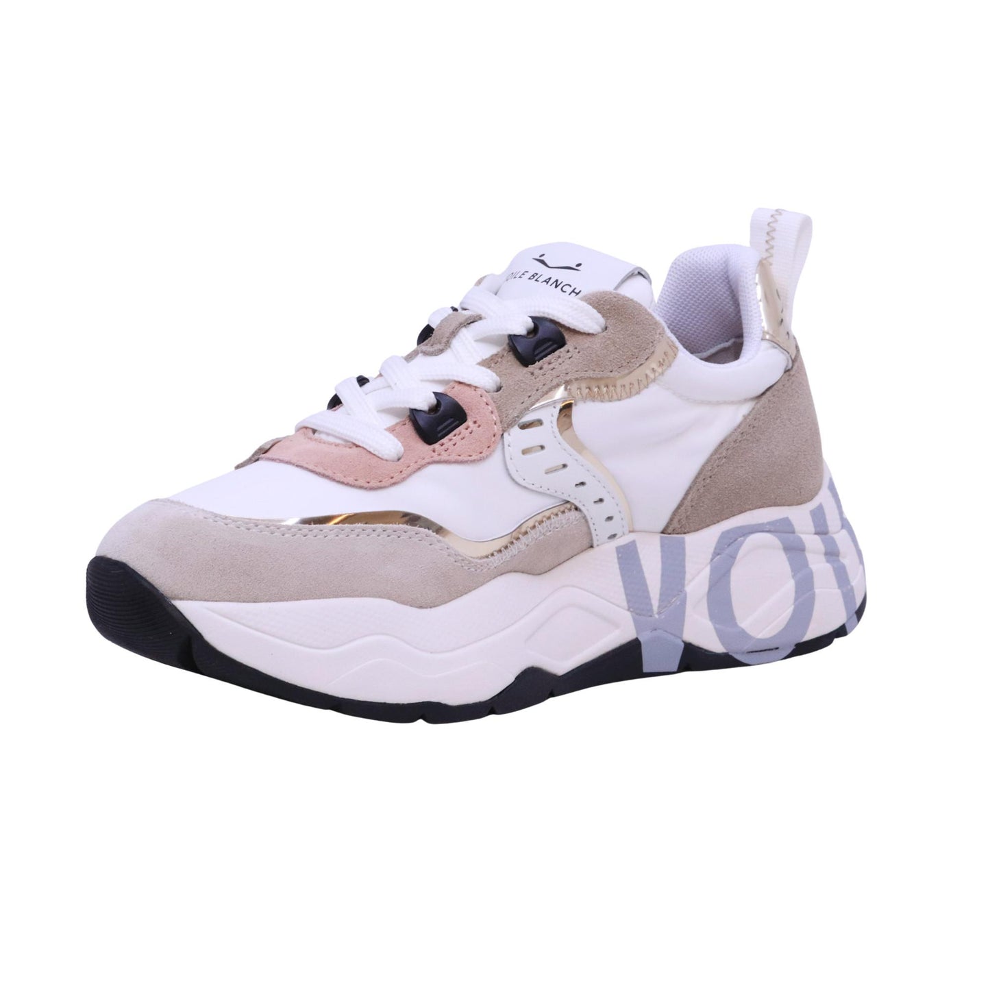 Voile Blanche CLUB105 sneaker donna in suede e nylon bianco e sabbia con dettagli platino 